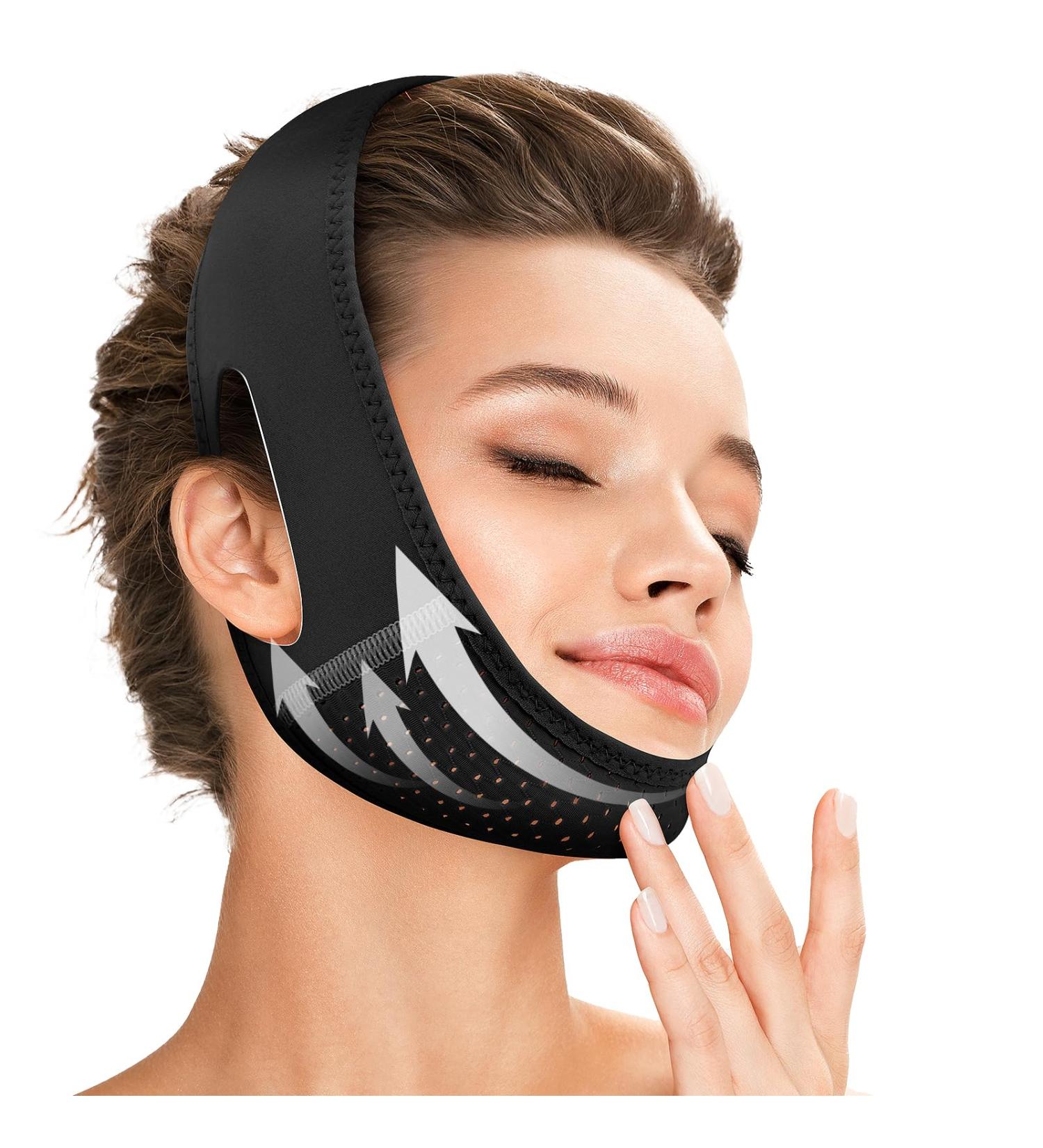 Buy Reusable V Line Lifting Mask for Face Lift & Jaw Exercise - Anti-Sagging Chin Strap - Black | M M Black - Buy Online on GoSupps.com