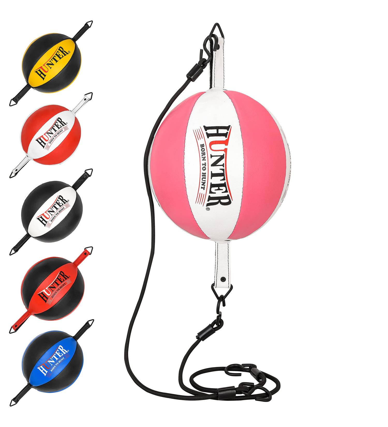 HUNTER Double End Speed Ball Bag Cowhide Leather Boxing MMA Training - White & Pink - Buy Online on GoSupps.com