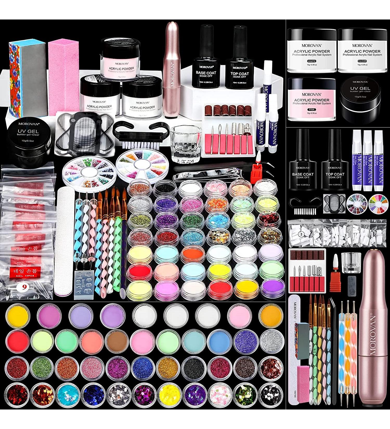 Morovan Acrylic Nail Kit with Drill - Complete Set for Beginners | Glitter Acrylic Powder, Brushes, Nail Tips & Decoration Tools for DIY Salon at Home - Buy Online on GoSupps.com