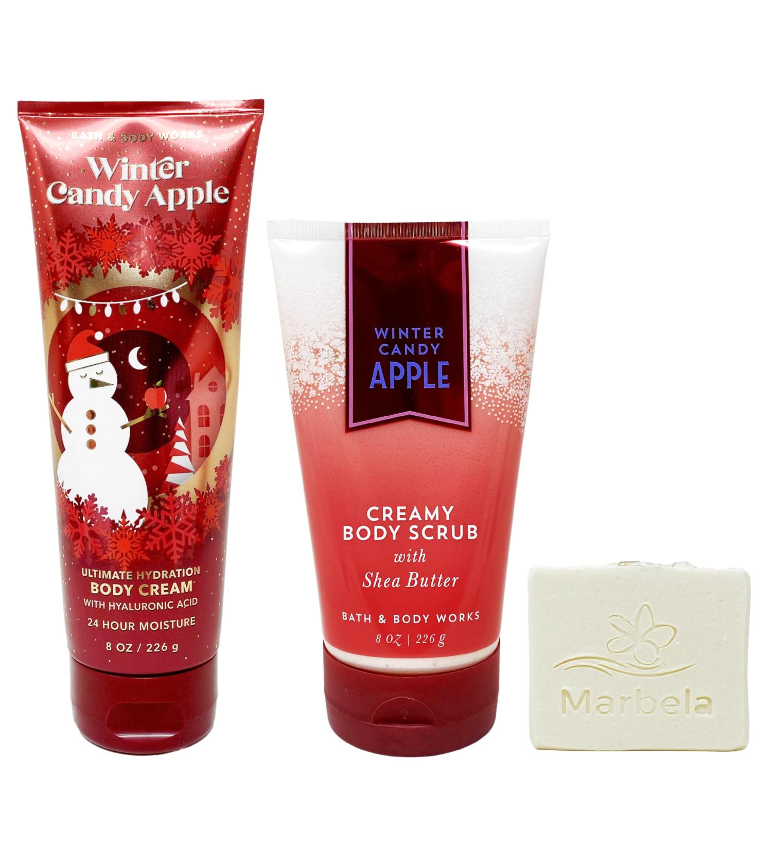 Bath & Body Works Winter Candy Apple - Duo Gift Set - Body Cream and Creamy Body Scrub with a Natural Oats Sample Soap. - Buy Online on GoSupps.com