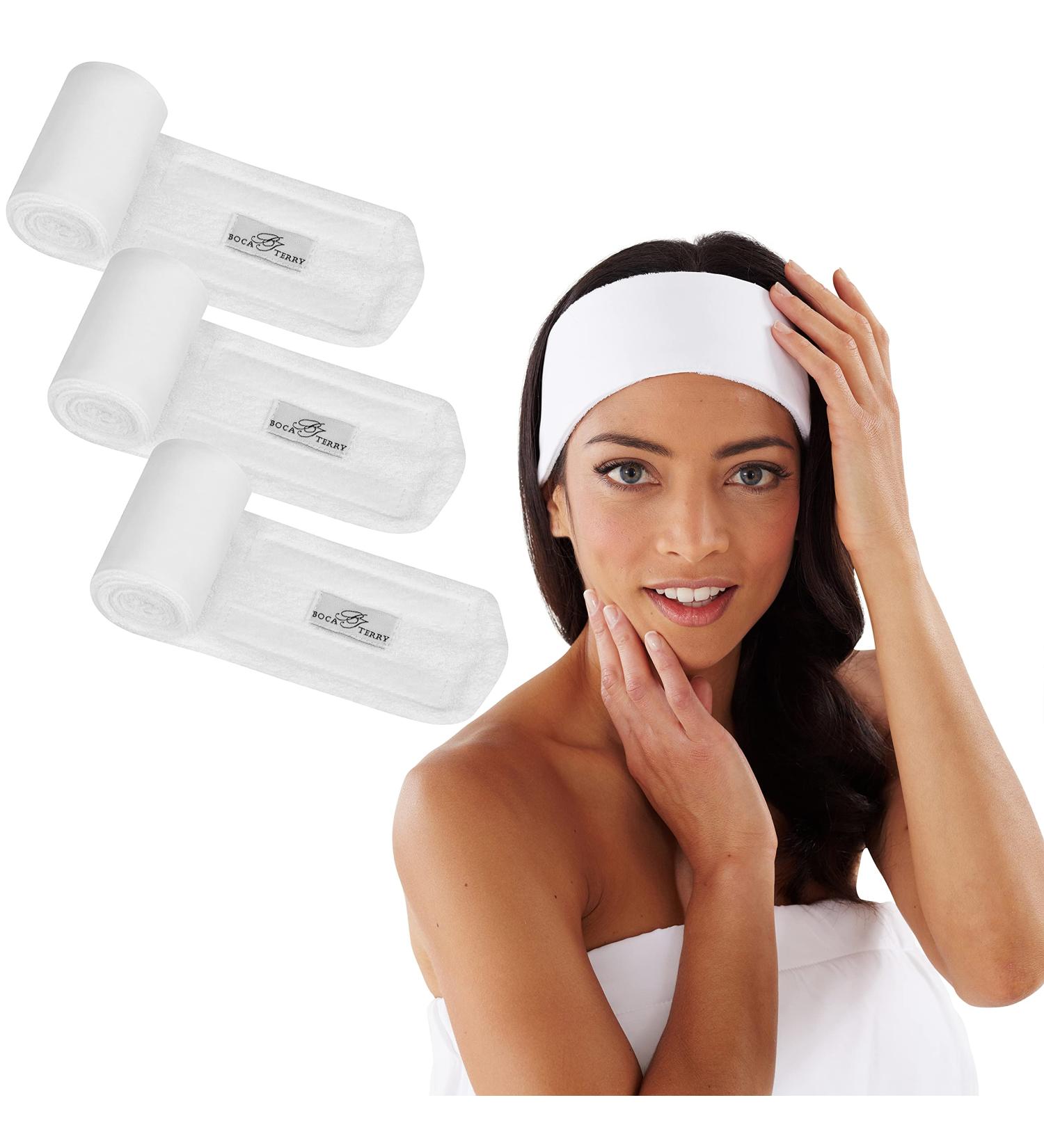 Boca Terry Spa Headband 3-Pack - Soft Microfiber Hair Band for Women - Facial Washing and Makeup - White - Buy Online on GoSupps.com