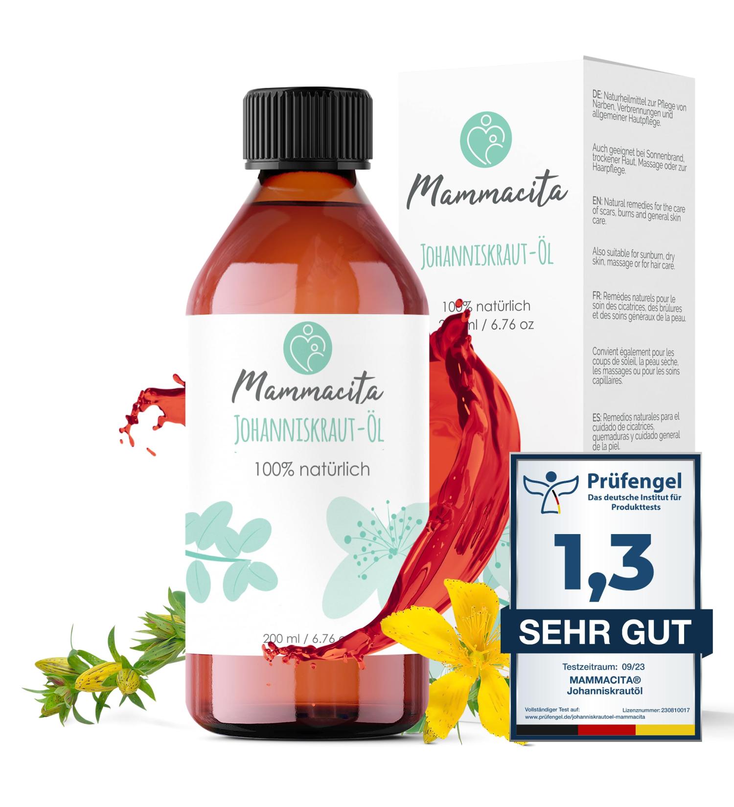 Mammacita Organic St. John's Wort Oil - 200ml for Beautiful Skin Scars & Dry Skin Relief - Natural Face & Moisture Care for All Skin Types - Buy Online on GoSupps.com