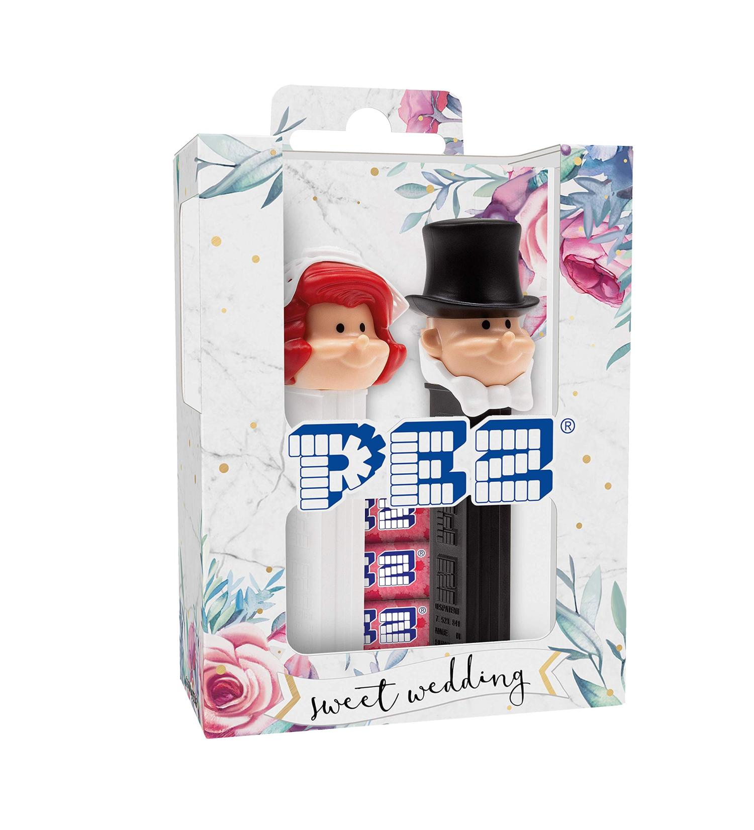 PEZ - Twinpack Licensed Wedding Bride & Groom - Unique combination of 2 dispensers and sweets with Lychee flavours - Contains 2 dispensers + 4 Lychee refills - Buy Online on GoSupps.com