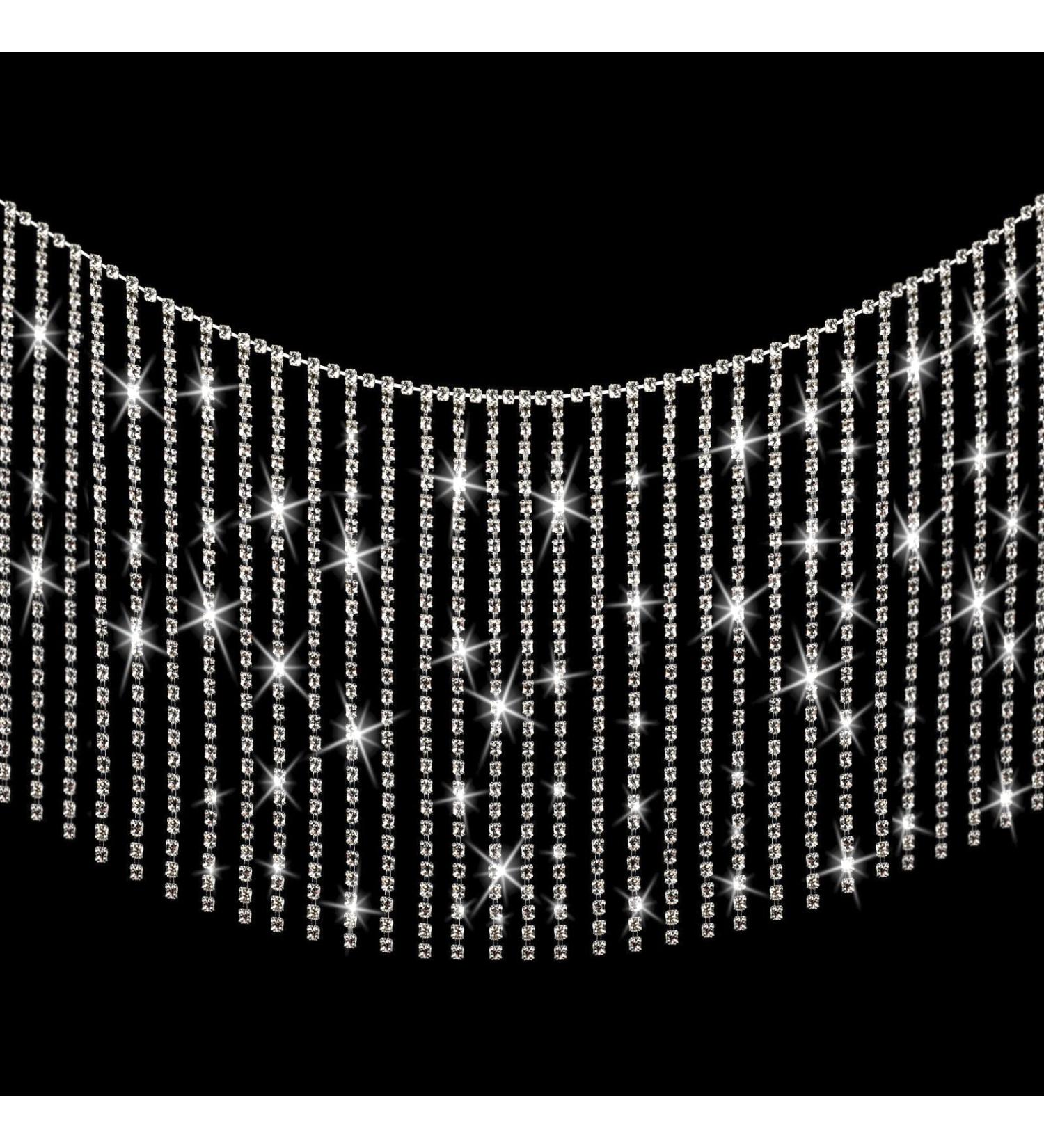 Silver Rhinestone Ribbon Tassel Chain - 1.5 Yards | DIY Wedding Craft Trim - Buy Online on GoSupps.com