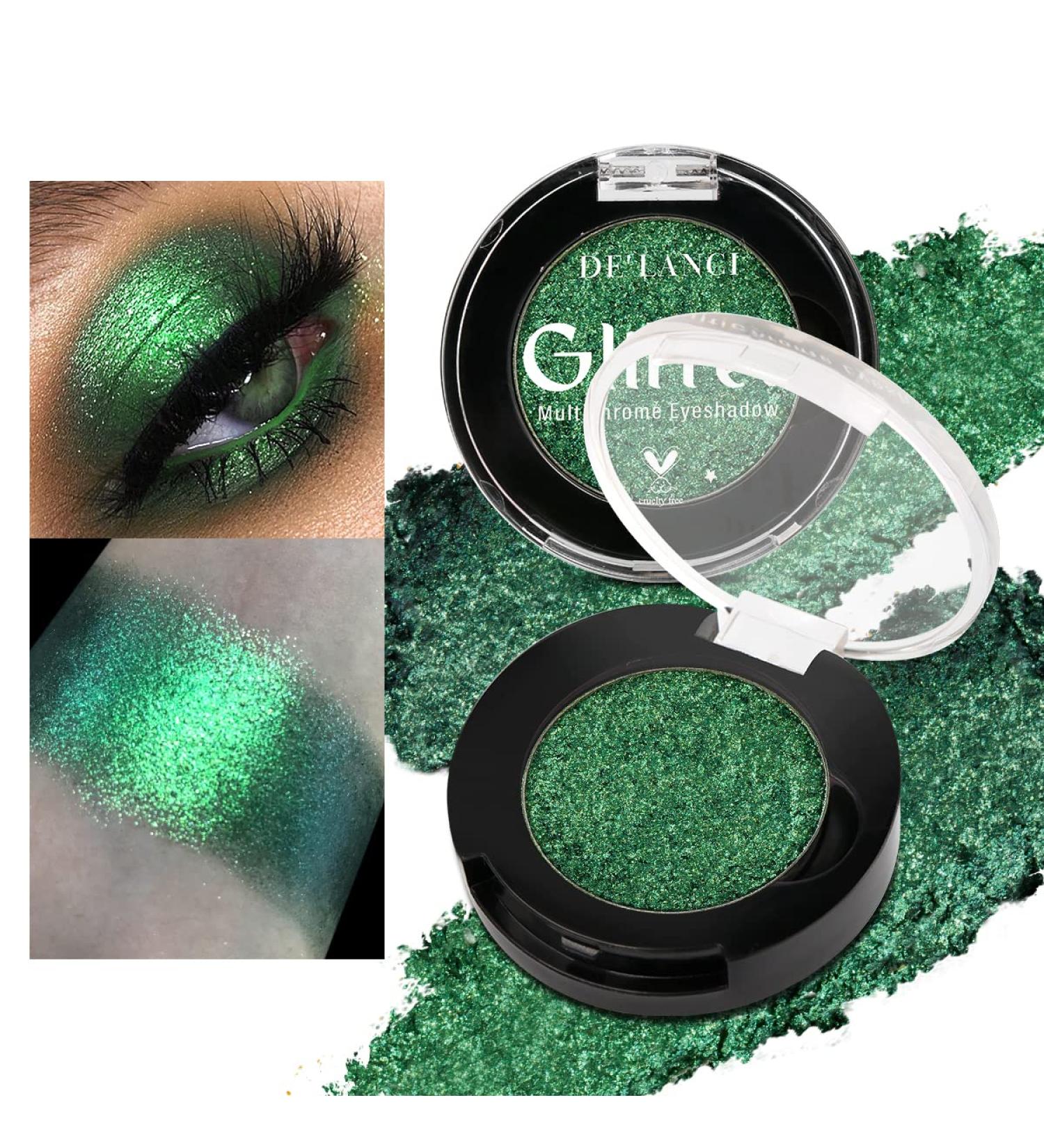 DE'LANCI Single Shimmery Green Eyeshadow - Highly Pigmented, Long-Lasting Metallic Glitter for Women with Green Eyes - Buy Online on GoSupps.com