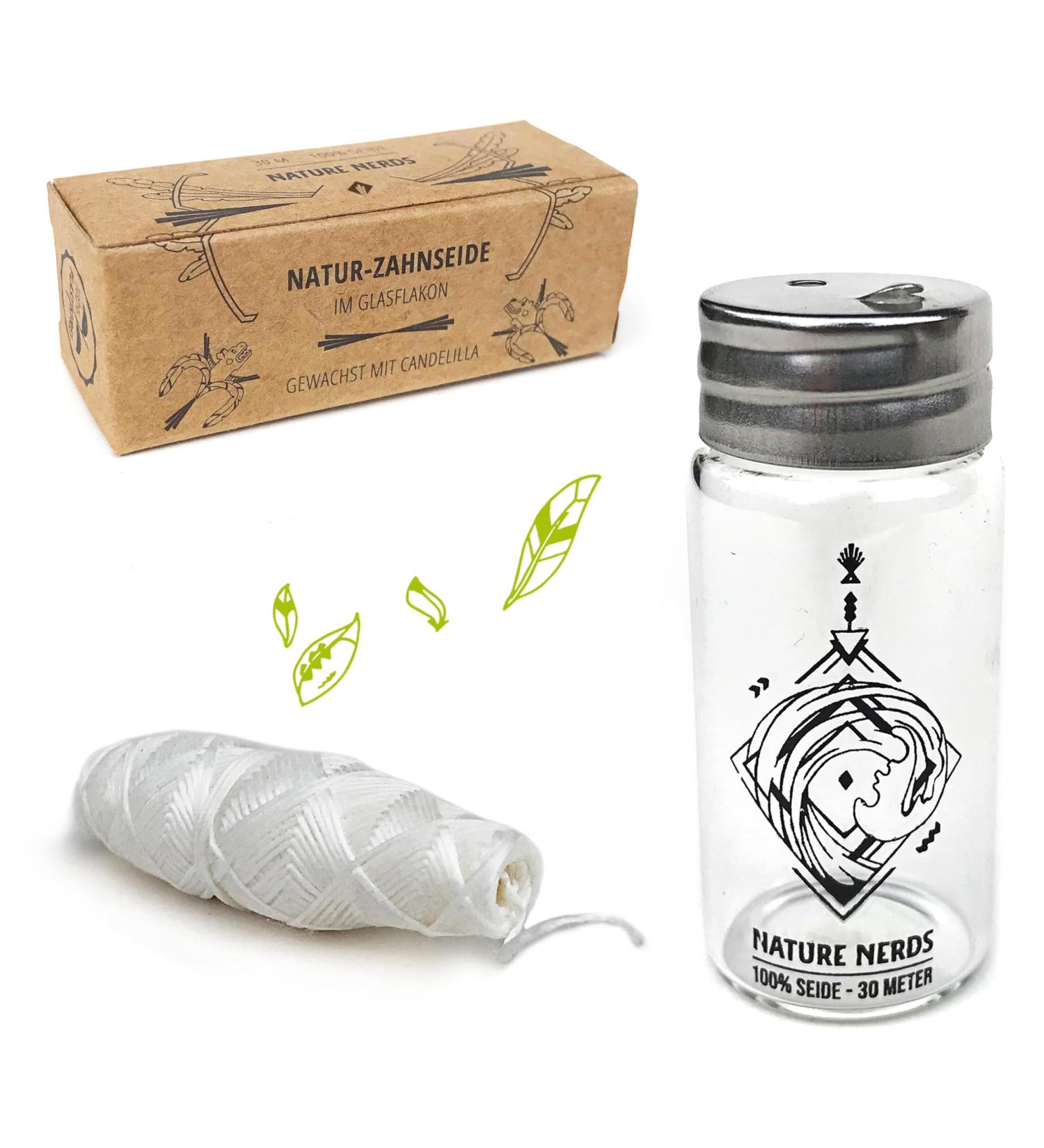 Nature Nerds Plastic-Free Natural Dental Floss in Glass Bottle Eco-Friendly & Waxed with Candelilla 30m - Buy Online on GoSupps.com