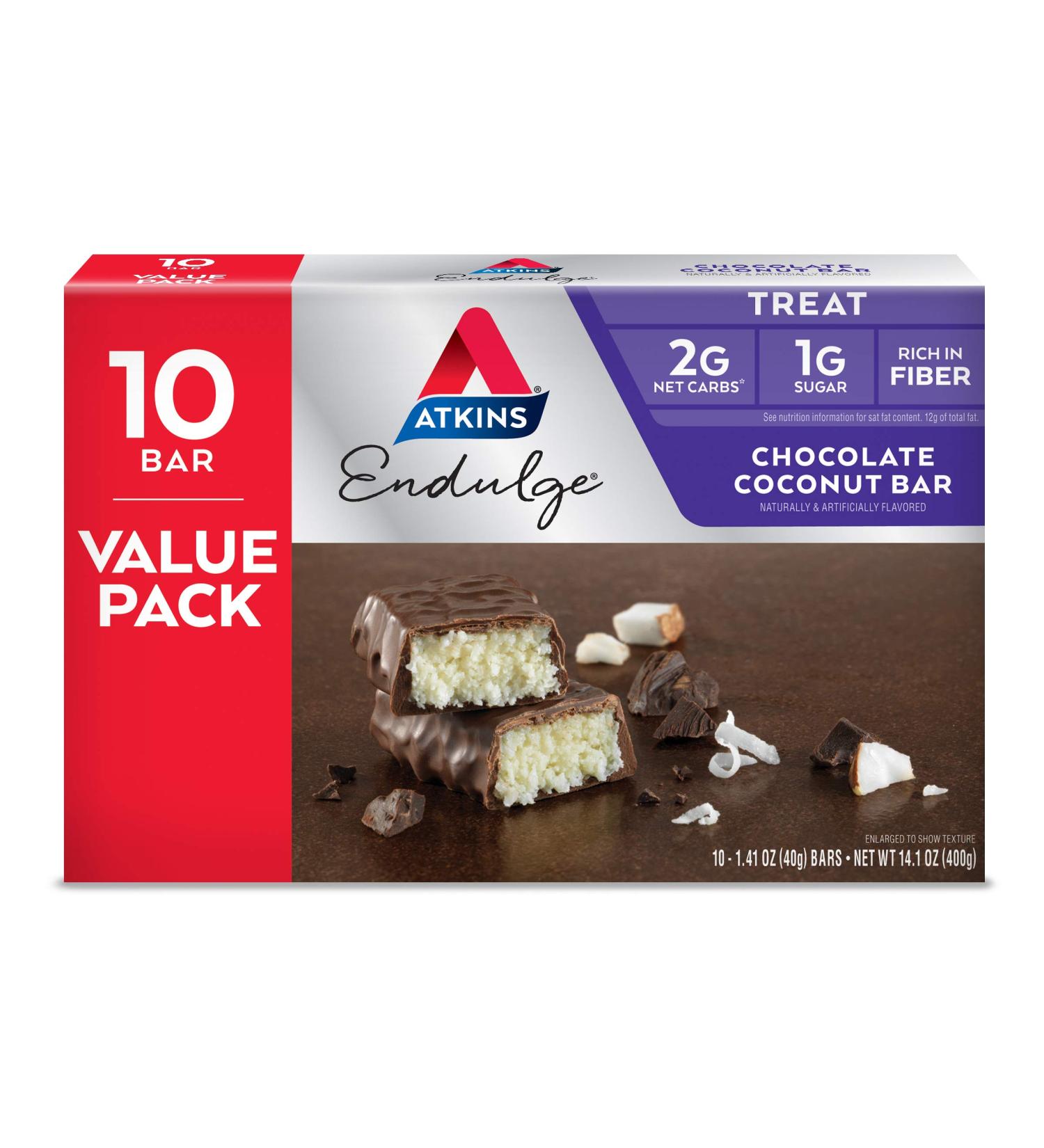 Atkins Endulge Chocolate Coconut Bars - Keto-Friendly Treats | Value Pack (10 Bars) - Buy Online on GoSupps.com
