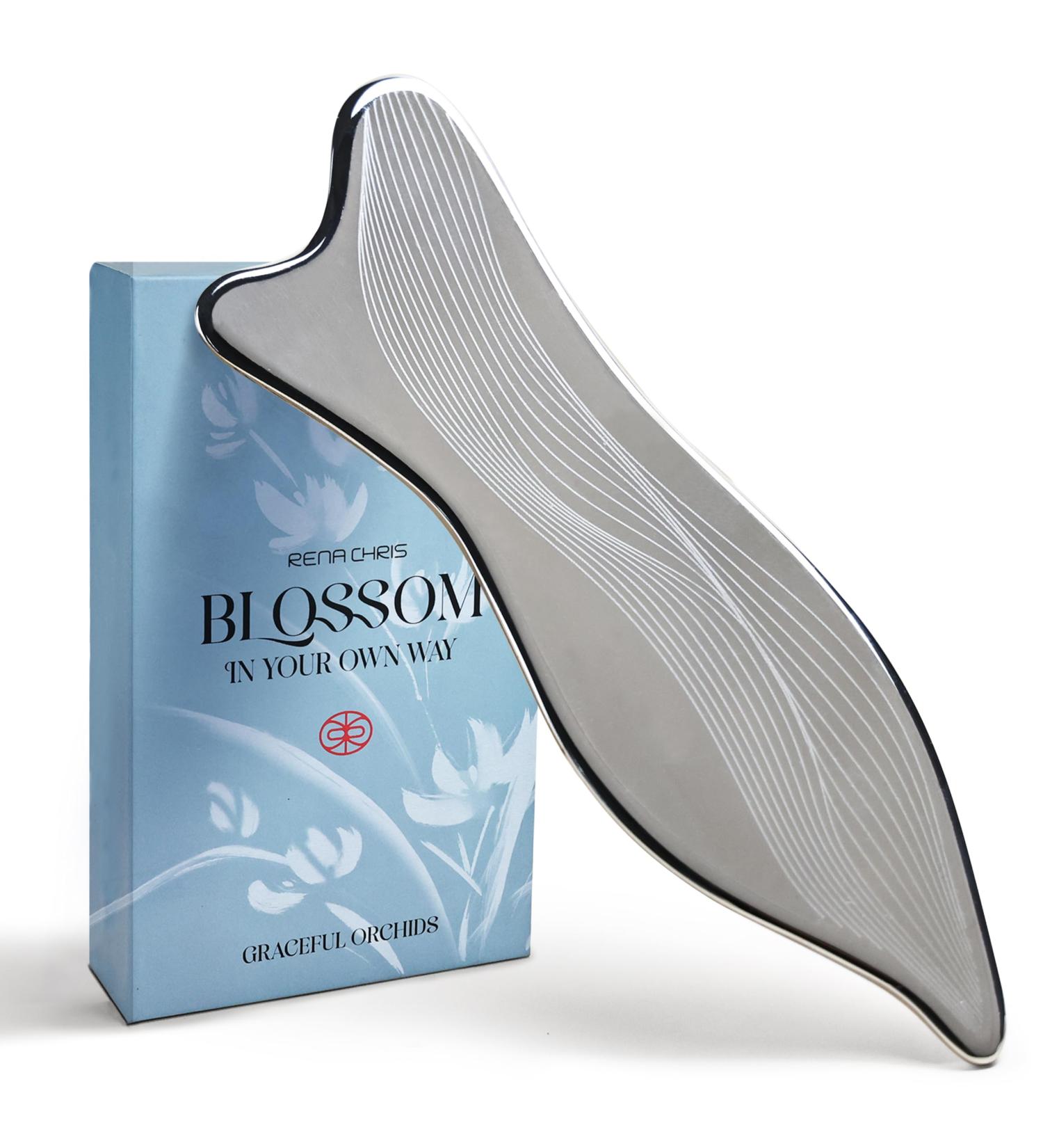 Rena Chris Stainless Steel Gua Sha Facial Tool - Acupressure & Face Massage for Jawline Sculpting & Puffiness Reduction - Includes Carry Pouch & Cleaning Cloth - Buy Online on GoSupps.com