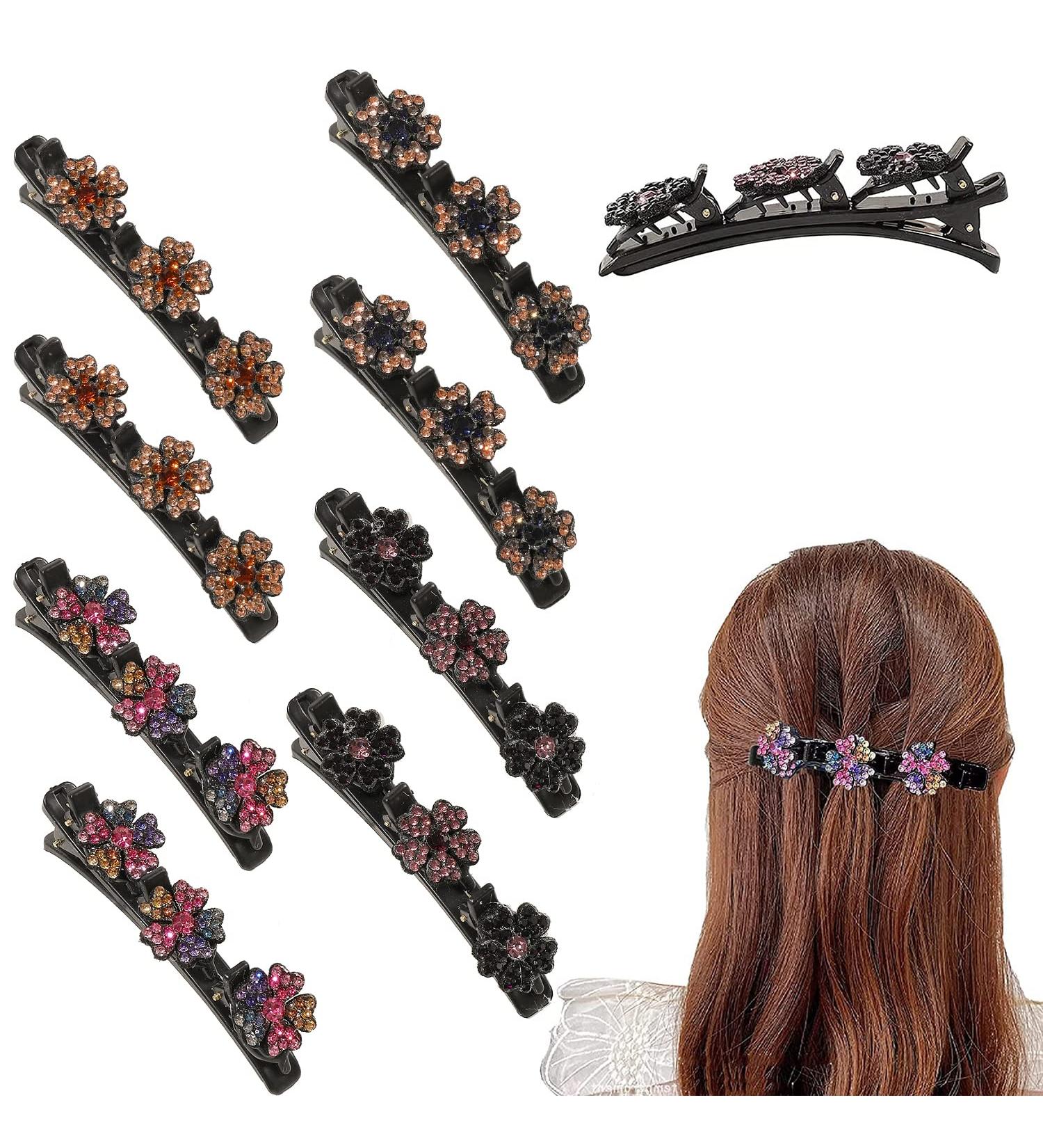 8PCS Sparkling Crystal Stone Braided Hair Clips Set for Women - Rhinestones Hairpin Duckbill Clip with Small Clips - Ideal Hair Accessories for Girls and Women - Buy Online on GoSupps.com