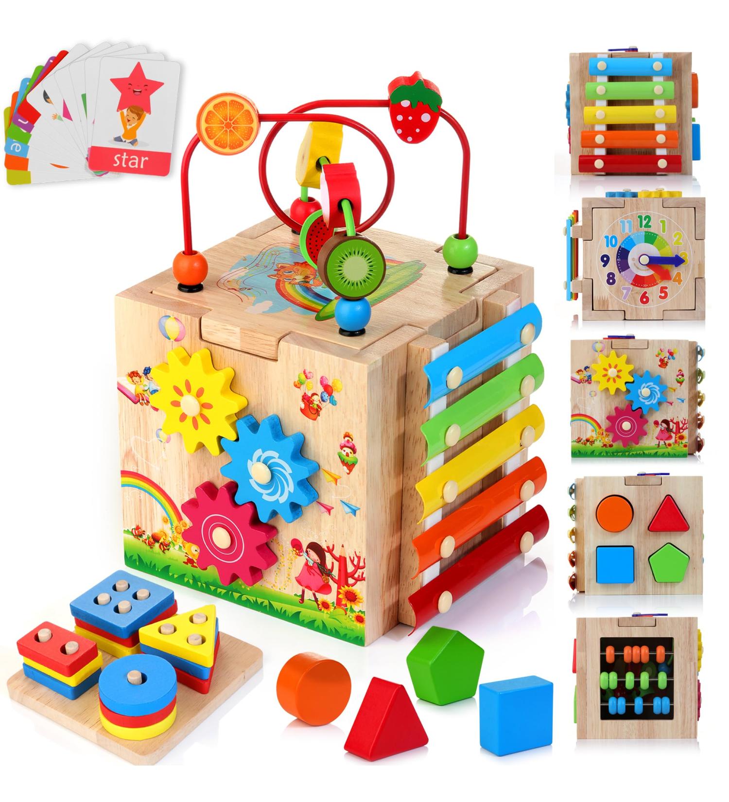 Hellowood 8-in-1 Motor Toy | Wooden Stacking & Sorting Board | Montessori Educational Toy for Toddlers (18+ months) | Blue Packaging - Buy Online on GoSupps.com