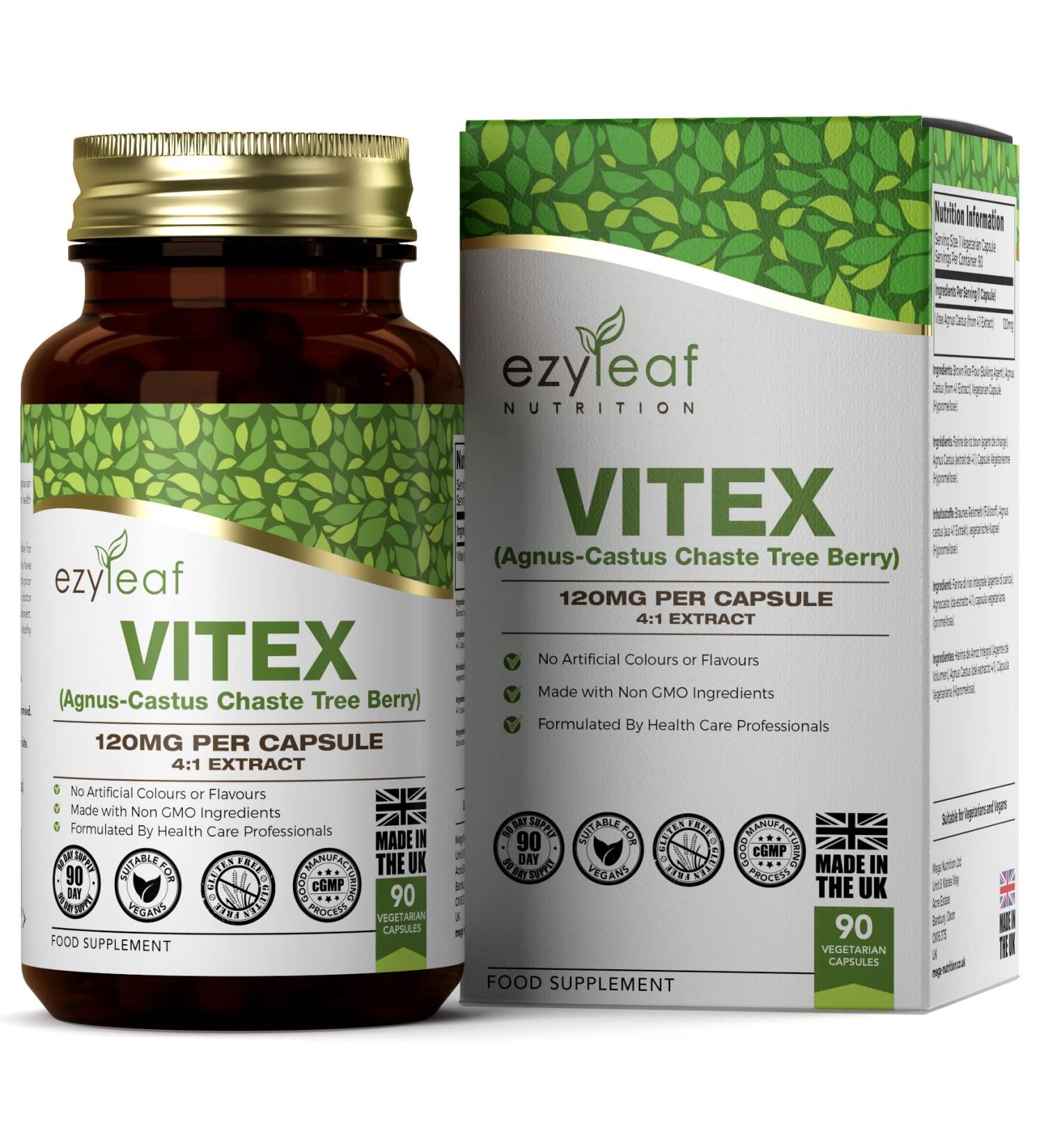 Ezyleaf Vitex Agnus Castus 120mg | 90 Vegan Capsules | Women's Health Support Supplement - Buy Online on GoSupps.com