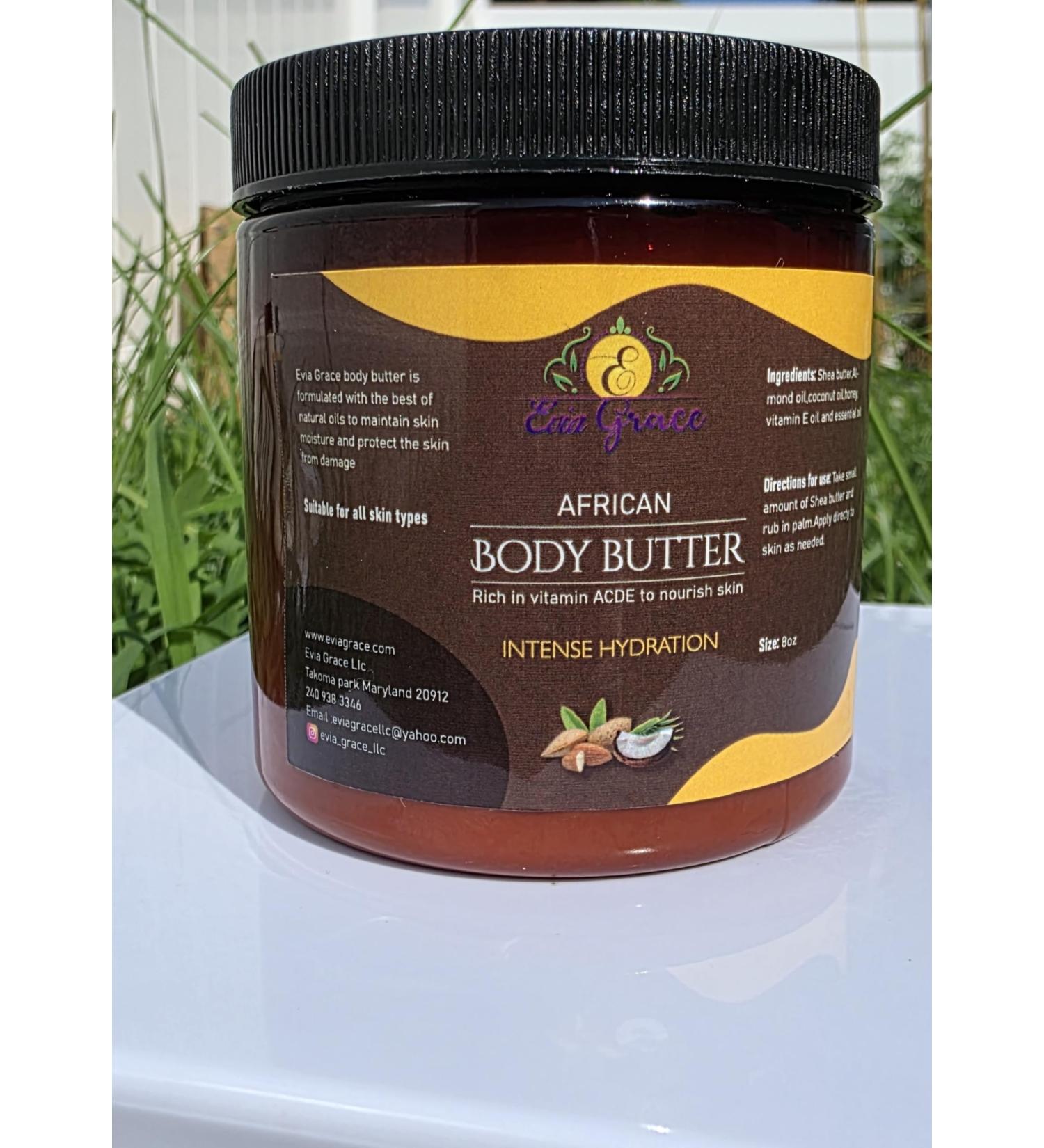 Evia Grace African Body Butter Intense Hydration Formula with Vitamin ACDE Natural Oils for All Skin Types 8oz