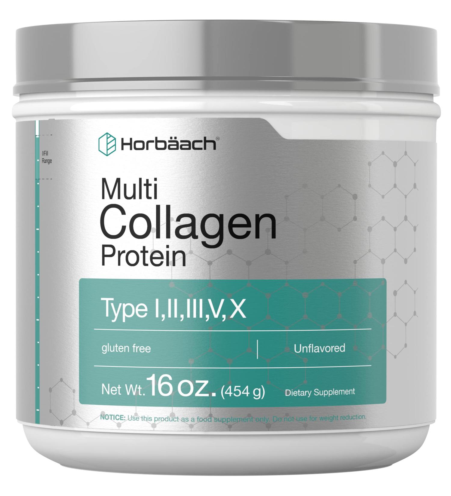 Horbaach Multi Collagen Protein Powder 16 oz | Type I, II, III, V, X | Hydrolyzed Peptides | Keto & Paleo | Unflavored & Gluten Free - Buy Online on GoSupps.com