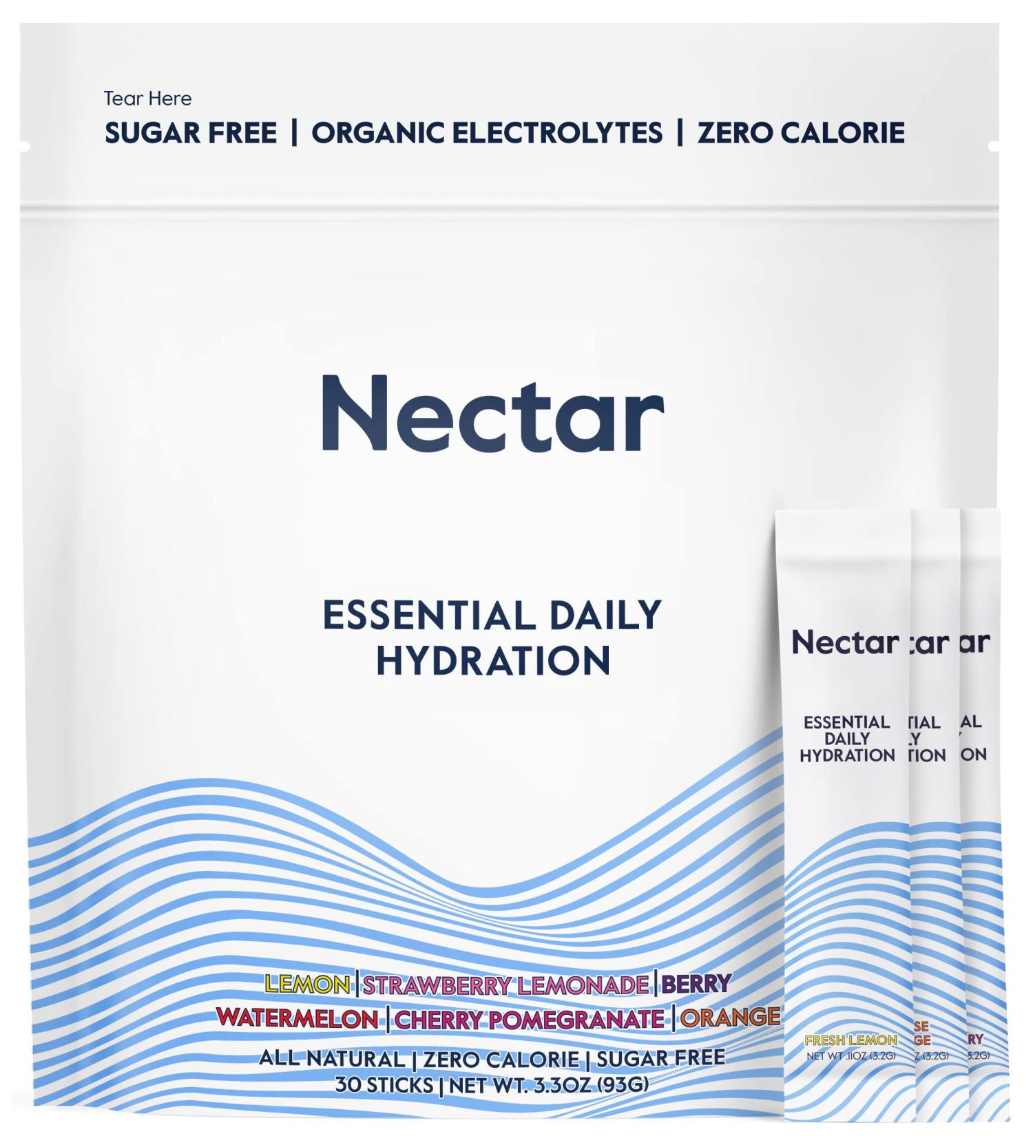 Nectar Hydration Powder Packets - Organic Electrolyte Powder - No Sugar or Calories - Daily IV Hydrate Packets for Dehydration Relief and Rapid Rehydration (Variety 30 Hydration Packets) Variety 30 Count (Pack of 1) - Buy Online on GoSupps.com