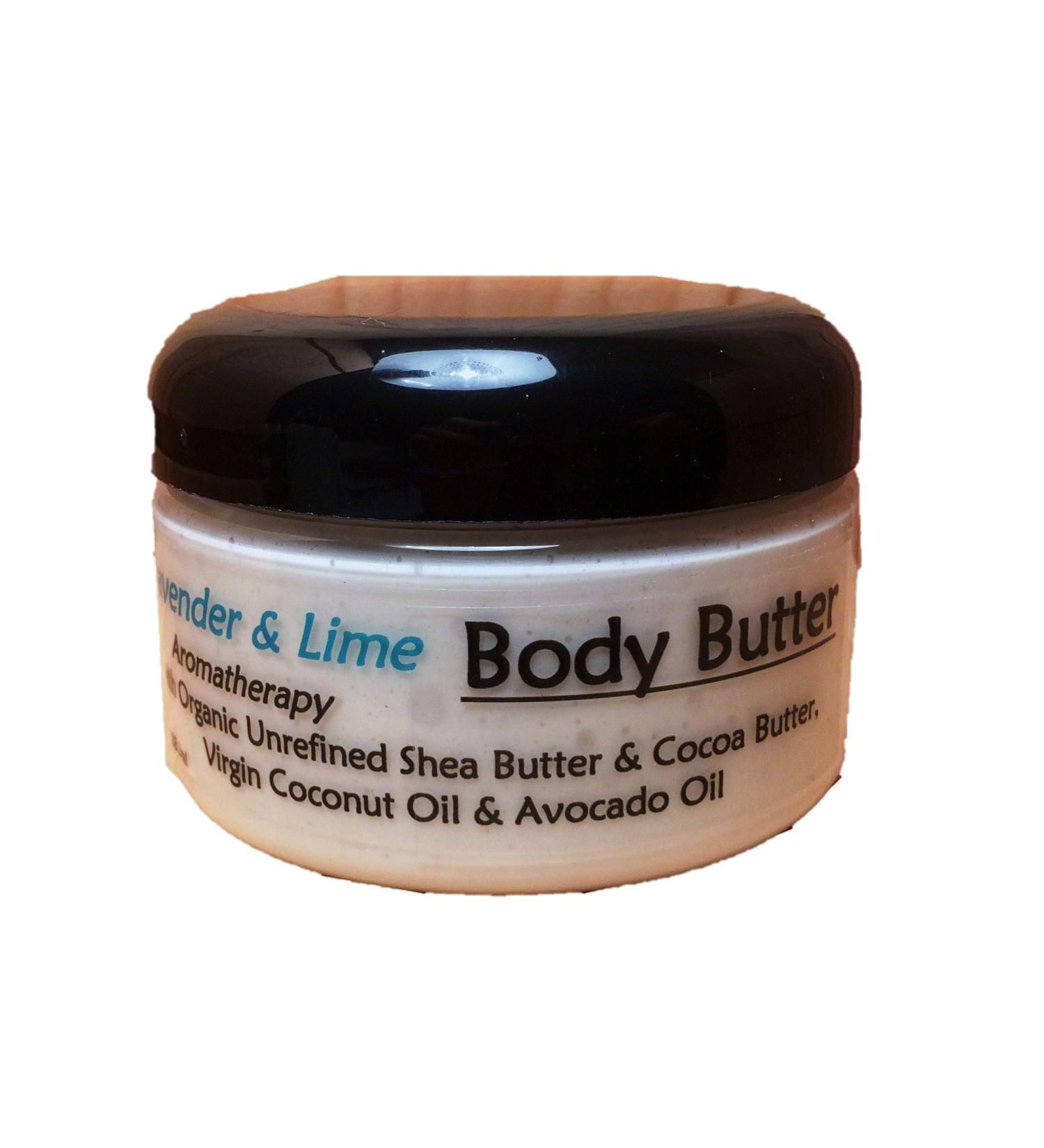 LAVENDER and LIME Body Butter - Organic Oils of Jojoba Virgin Unrefined Coconut & Organic Unrefined Shea Butter - All Skin Types - Especially Dry Damaged - Very Absorbing (4 oz / 118.3 ml)