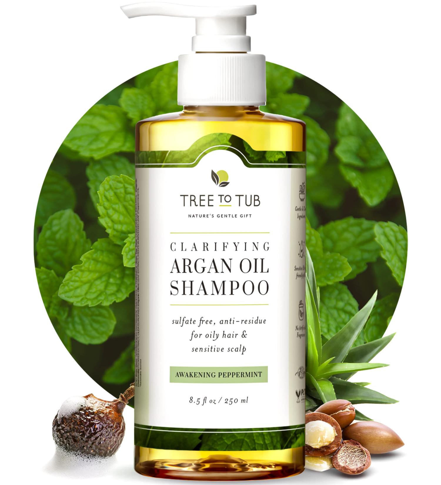 Tree to Tub Peppermint Shampoo - Clarifying, Sulfate-Free Shampoo for Oily Hair & Sensitive Scalp - Organic Argan Oil & Aloe Vera - 8.5 Fl Oz - Buy Online on GoSupps.com