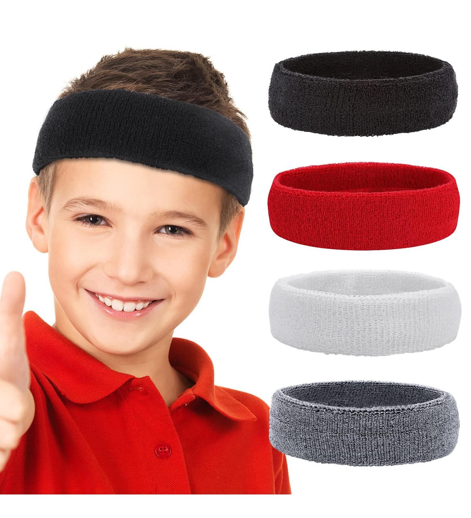 Yolev 4-Piece Sports Headbands for Kids Stylish & Functional Hair Bands for Basketball Welding & More | Available in Red Gray White & Black - Buy Online on GoSupps.com