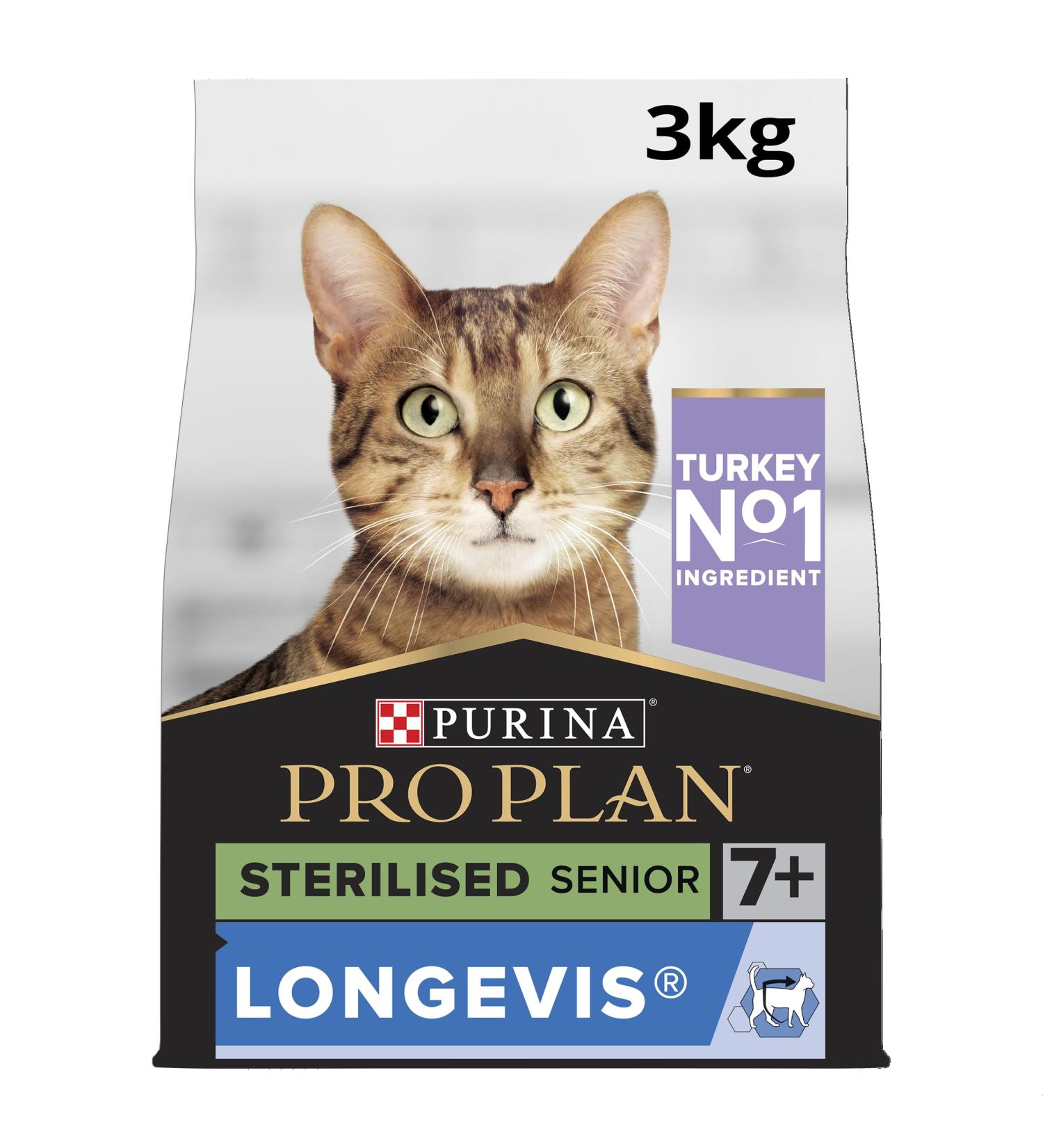 PRO PLAN Senior 7+ STERILISED LONGEVIS Rich in Turkey Dry Cat Food 3kg For Neutered Cats Sterilised 7+ years Turkey 3 kg (Pack of 1) - Buy Online on GoSupps.com