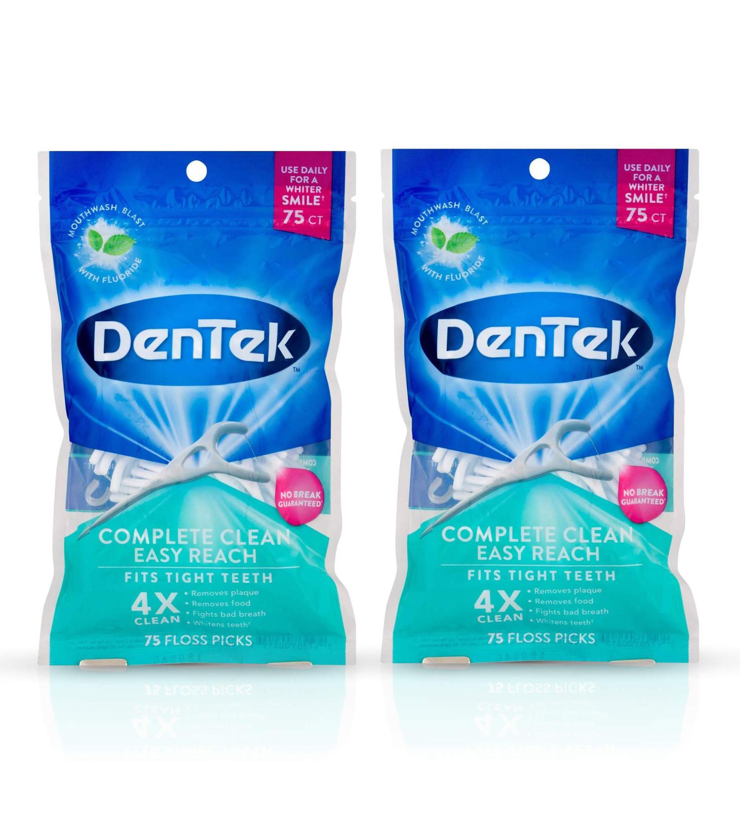 Dentek Floss Picks Complete Clean Back Teeth 75 Count (2 Pack) - Convenient Oral Care (Pack of 2) - Buy Online on GoSupps.com