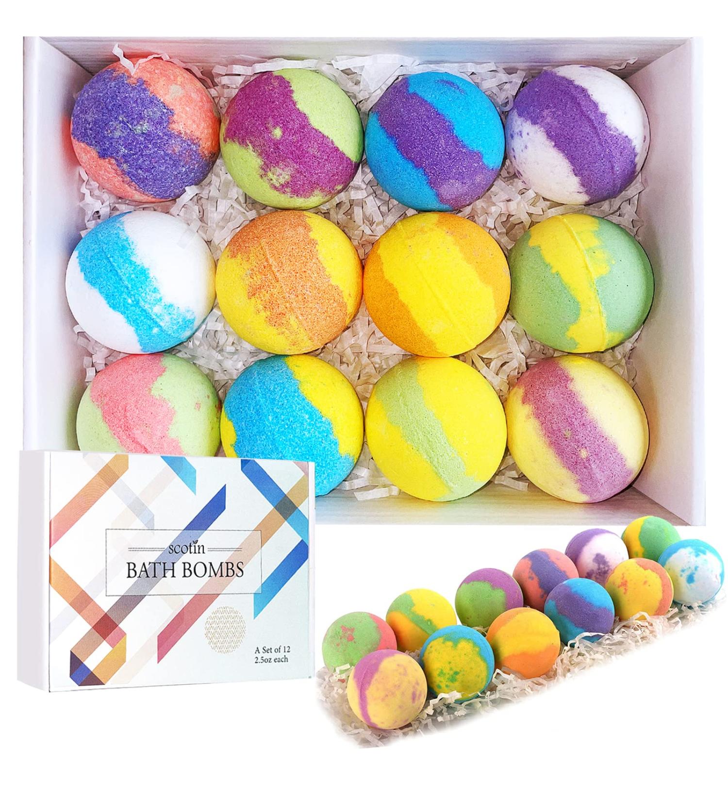 Organic & Natural Bath Bombs 12 Pcs Vegan Gift Set | Scented Effervescent Balls with Plant Essential Oils | Moisturizing Dry Skin | Perfect Gift for Women & Kids | Christmas - Buy Online on GoSupps.com