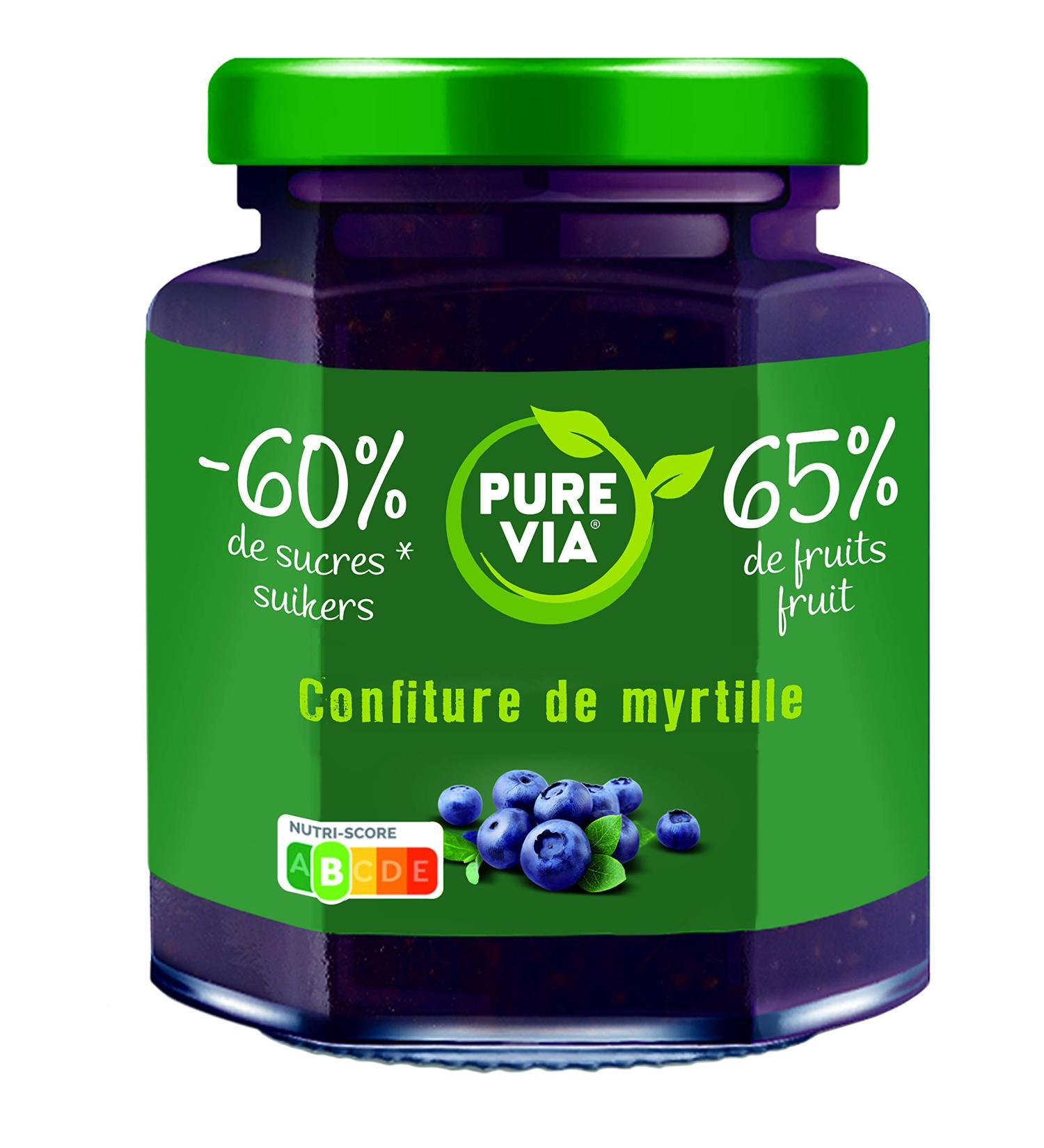 PURE VIA - Confiture de Myrtilles 300g - 60% Moins de Sucre Plus de Go t - Origine Naturelle - 300g - Buy Online on GoSupps.com