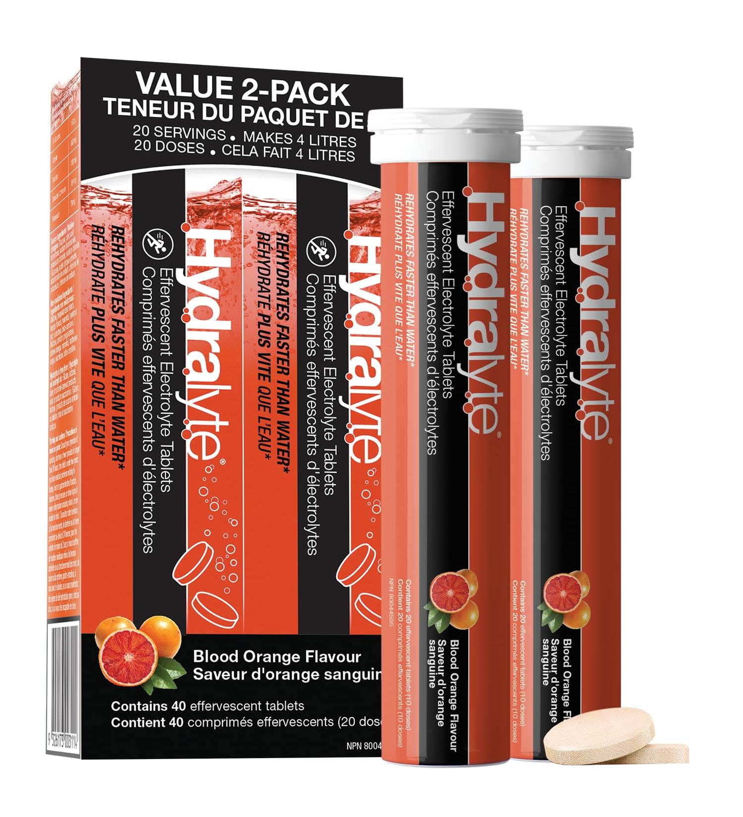 Hydralyte Electrolyte Tablets | Blood Orange Flavored Electrolytes | Pre-Workout and Post-Workout Hydration Solution to Enhance Performance and Maximize Recovery | (2 Tablets per Serving 40 Count) Blood Orange Tablets - Buy Online on GoSupps.com