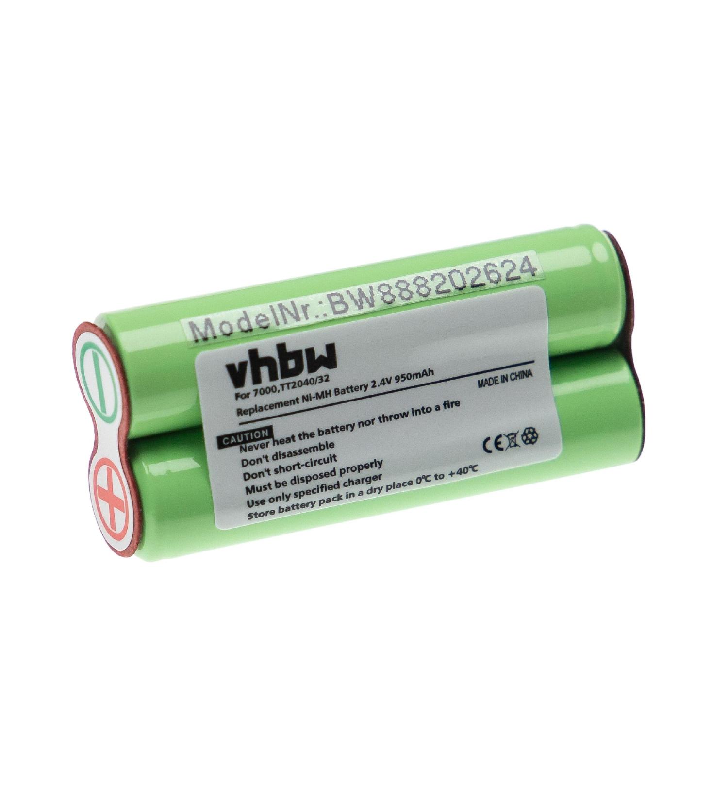 vhbw Battery Compatible with Philips Bodygroom BG2040/34, Series 3000, Series 5000 Electric Shaver (950mAh, 2.4V, NiMH)