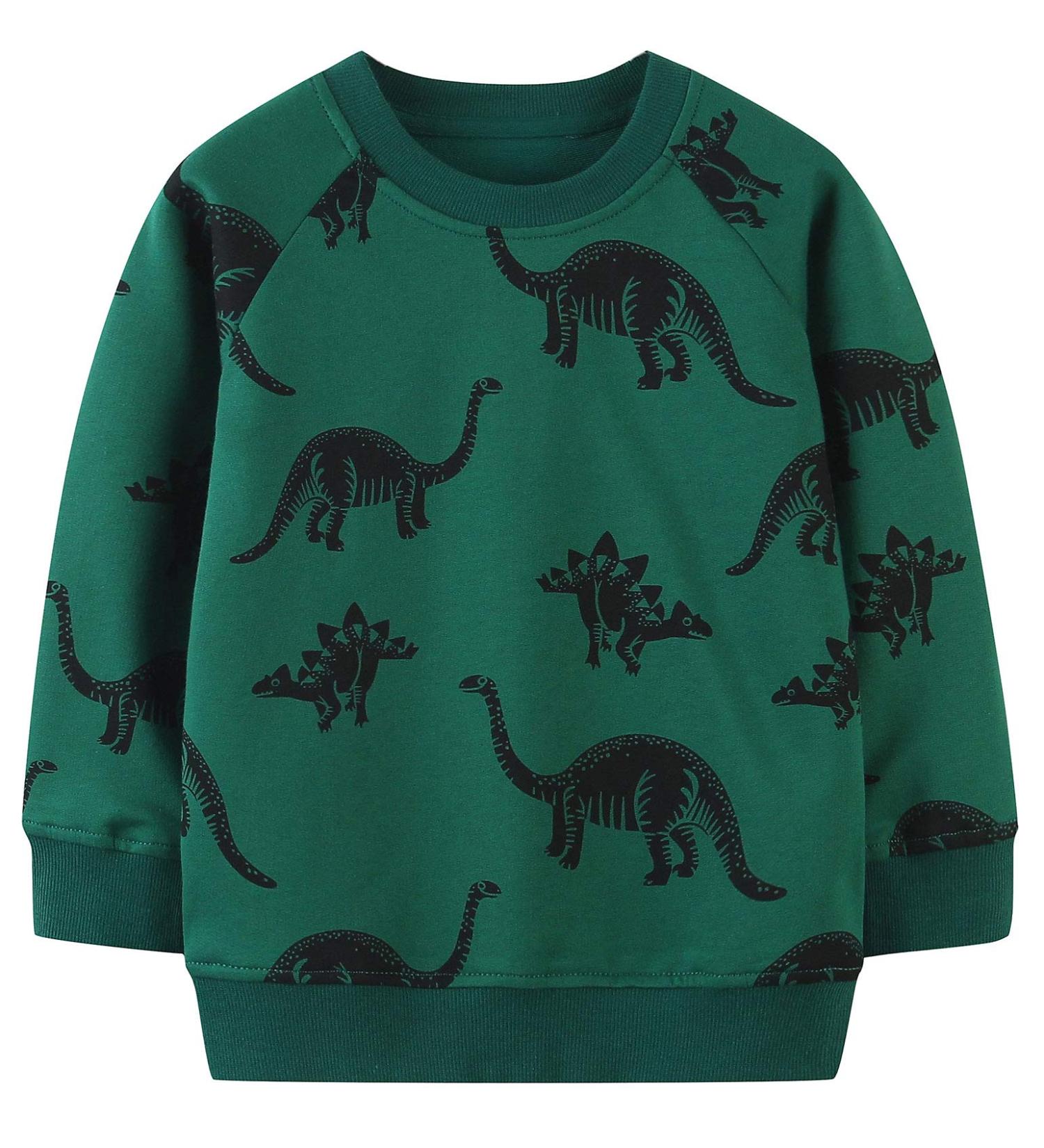 Dinosaur Sweatshirt for Boys | Kids Long Sleeve Cotton Jumper | Toddler Girls Pullover | Baby Clothes 1-8 Years | Green | Size 6-7 - Buy Online on GoSupps.com