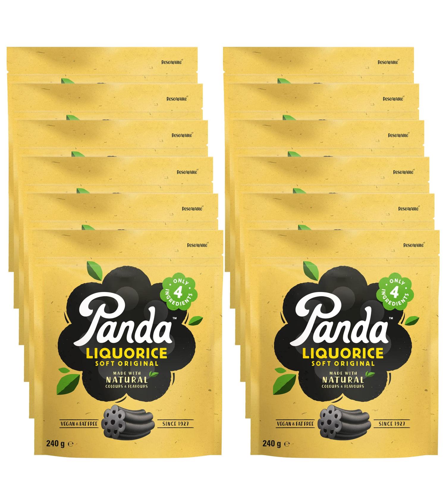 Panda Original Licorice Sweets - Vegan Fat-Free 240g x 12 Bags | Natural Ingredients | Cute Panda Treats - Buy Online on GoSupps.com