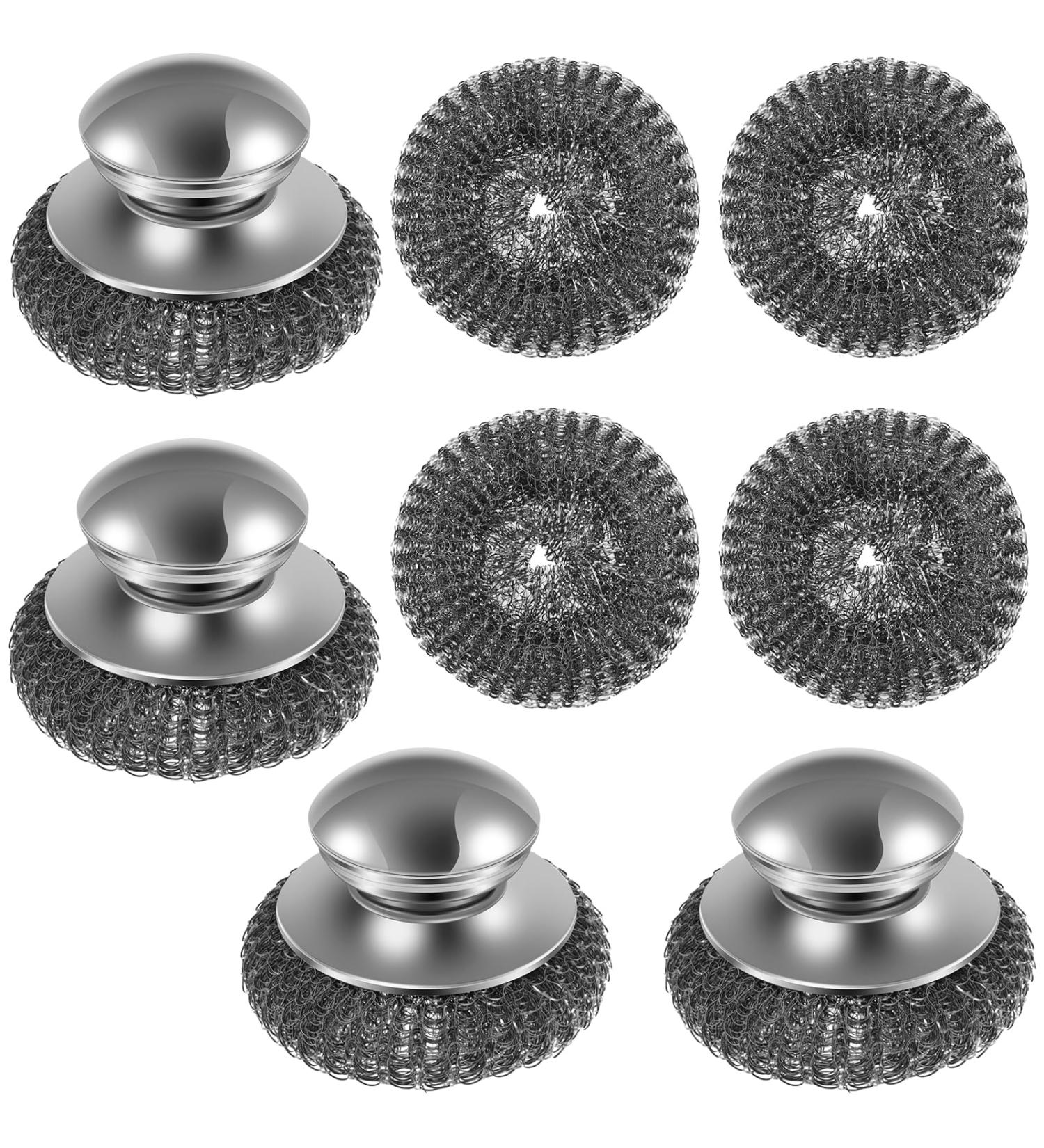 4Pcs Steel Wool Scrubber with Replacement Wire Pads Set Steel Dish Scrubber with Handle Kitchen Scrub Brushes for Cleaning Non Scratch Steel Pot Scrubber for Cleaning Pots Pans Grills Sink - Buy Online on GoSupps.com