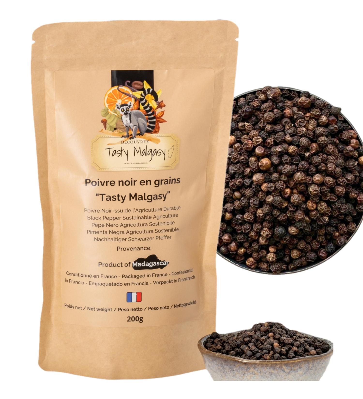 Poivre de Madagascar 200g - Poivre Noir en Grain d'Exception pour Moulin a Poivre et Poivrier Electrique - Epices Cuisine Raffin es - Graine Spicy Epicerie Fine et Epices du Monde - Epice Gourmet - Buy Online on GoSupps.com