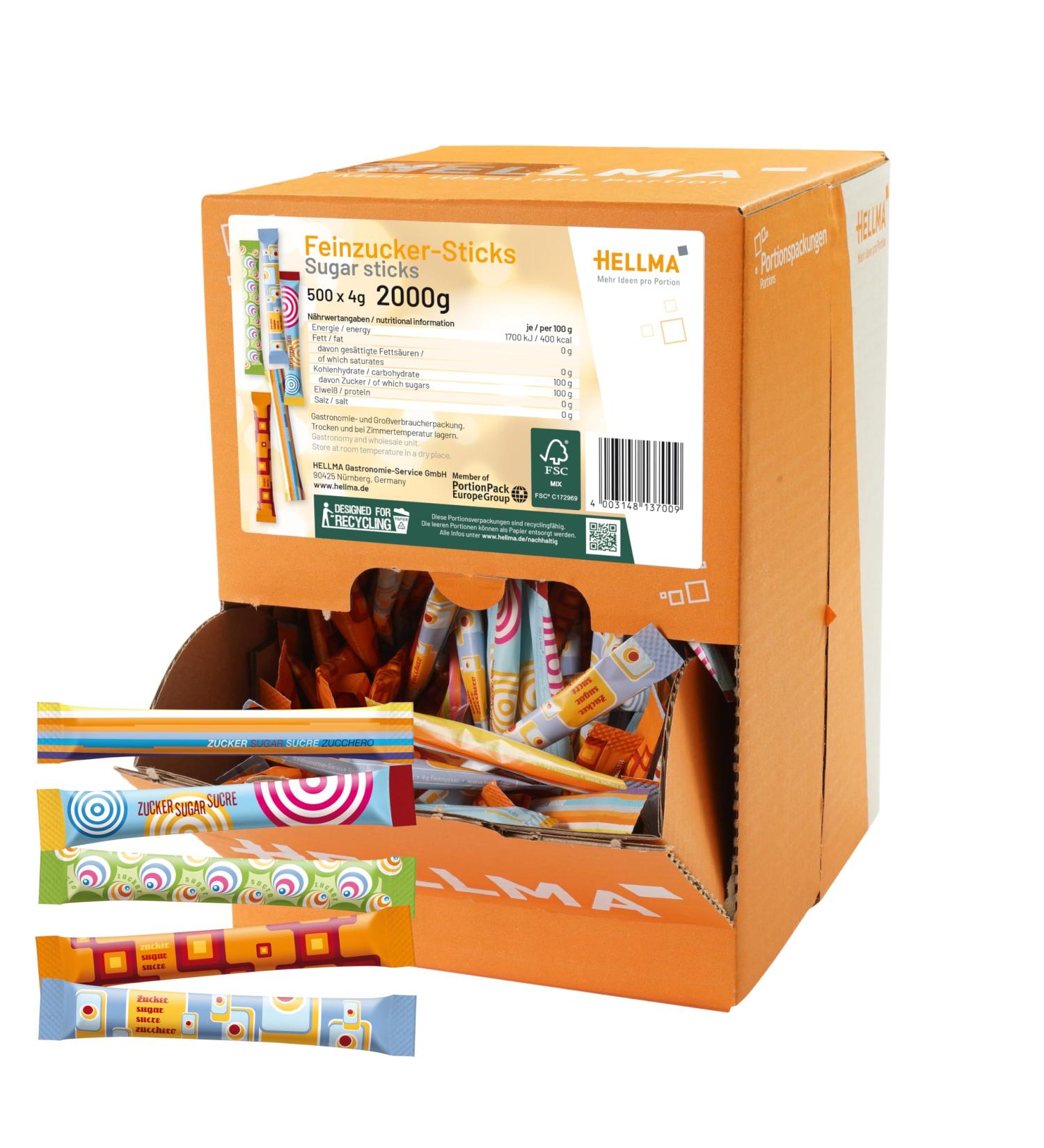 Buy Hellma Fine Sugar Sticks 500 Individually Wrapped 4g Sugar Sachets for Coffee & Tea in 2kg Storage Box | International Shipping Available - Buy Online on GoSupps.com