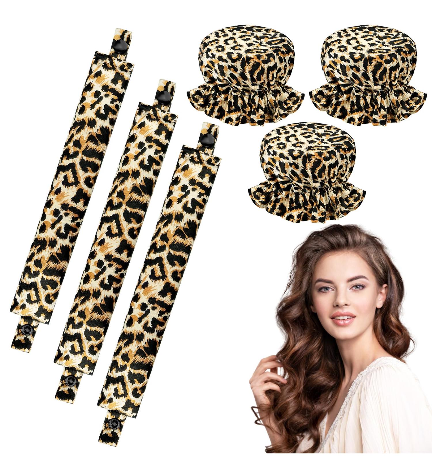 Heatless Curls Set - 3 pcs Non-Slip Curlers for Short to Long Hair | DIY Overnight Curls in Leopard Pattern - Buy Online on GoSupps.com