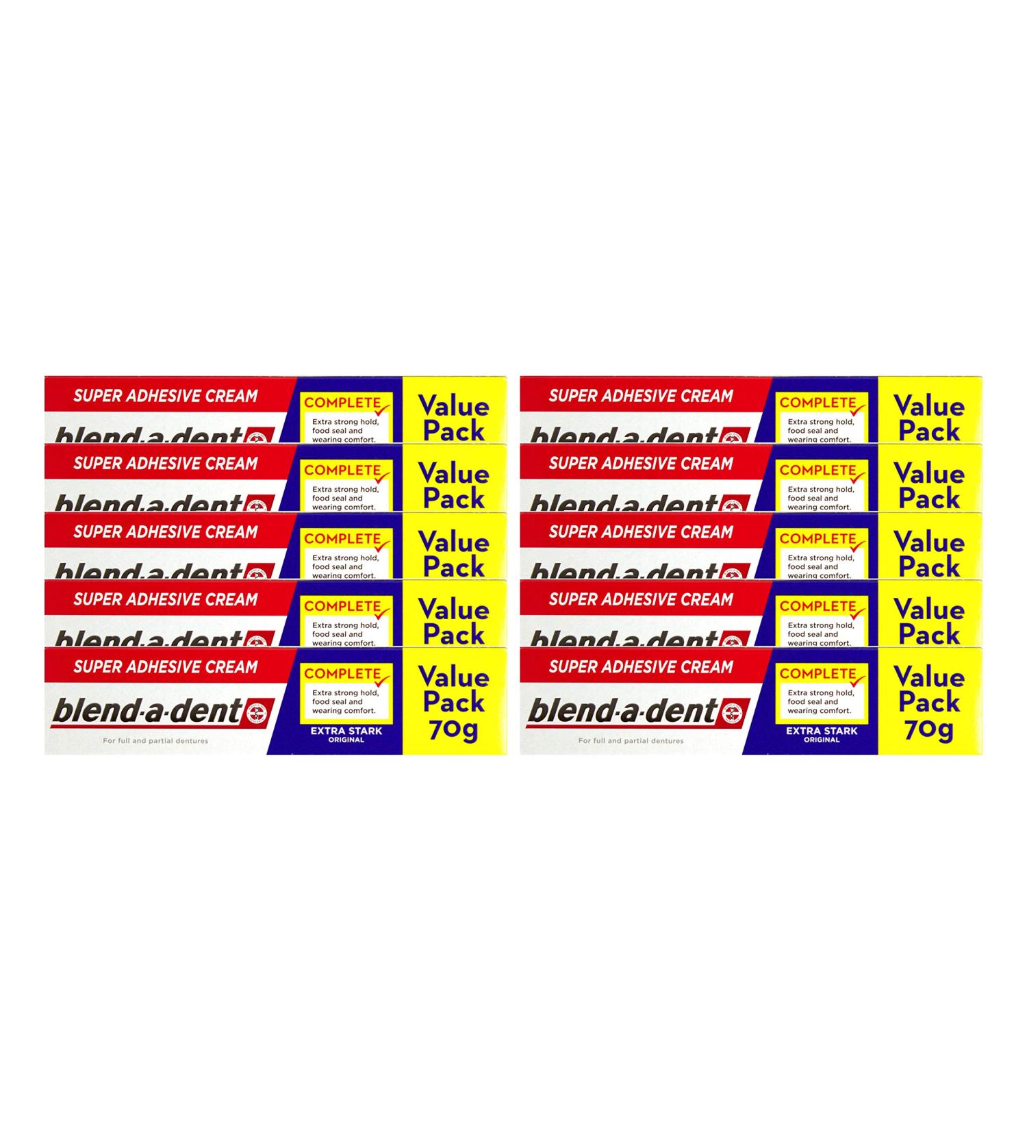 10x Blend-a-dent Super Adhesive Cream Extra Strong Original 70g Value Pack