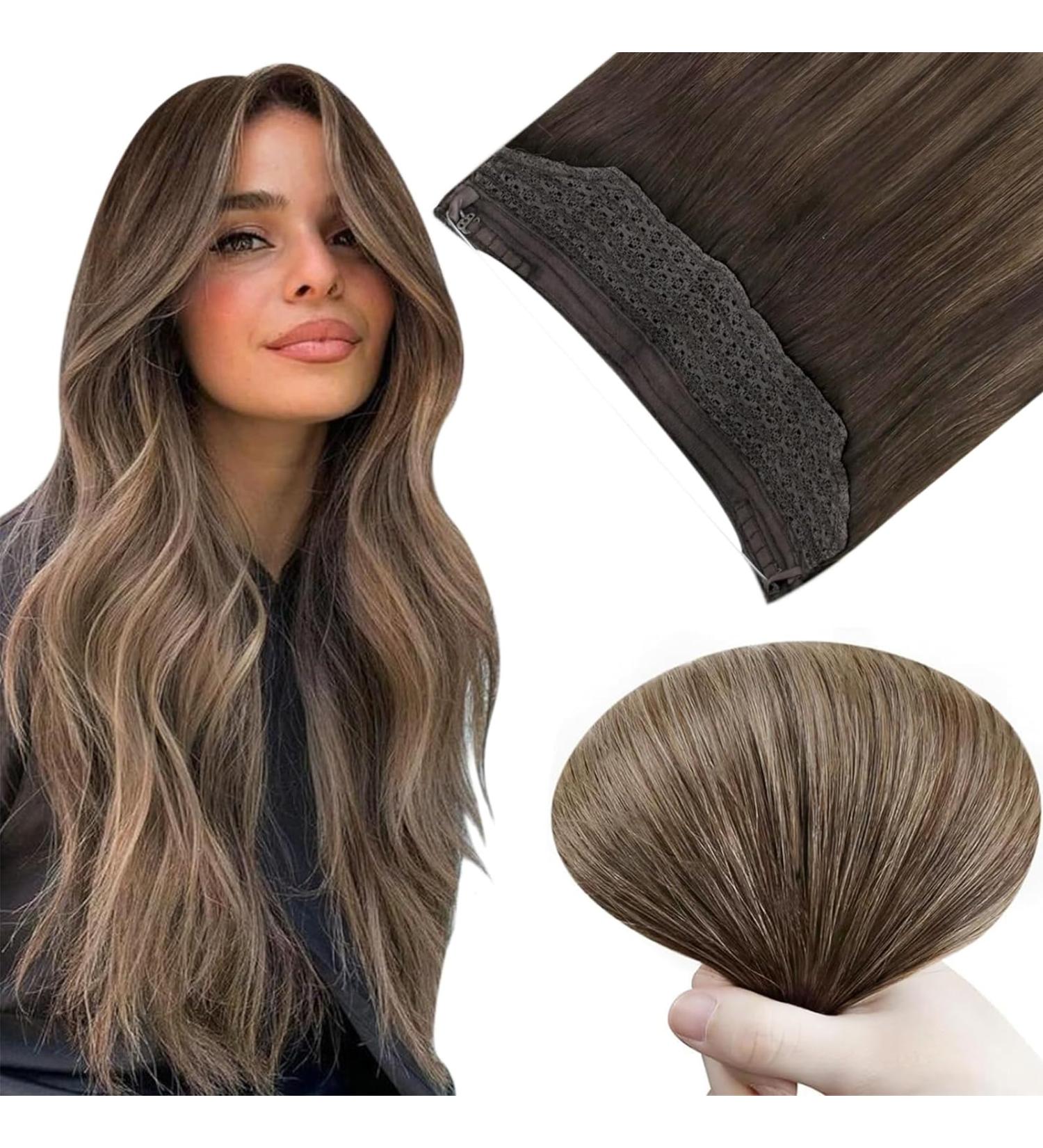 Easyouth Balayage Brown to Ash Blonde Human Hair Extensions 16 Inch - Secret Wire Ombre Brown Fish Line Hair Extension - 80g 1-Wire #2/6/18 - Buy Online on GoSupps.com