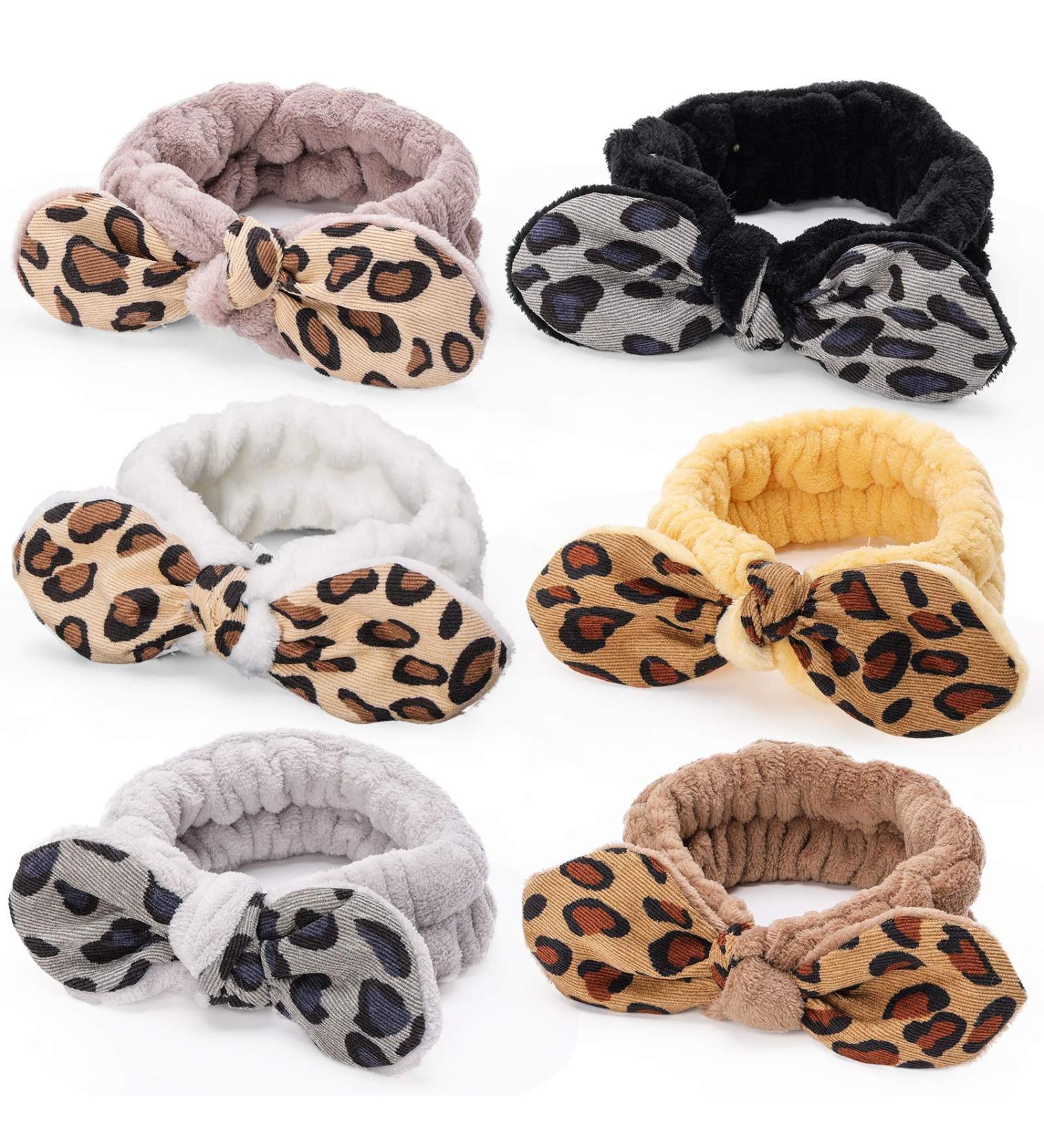 Shindel 6PCS Leopard Spa Headbands - Coral Fleece Makeup Headband for Yoga, Sports, Shower - Buy Online on GoSupps.com
