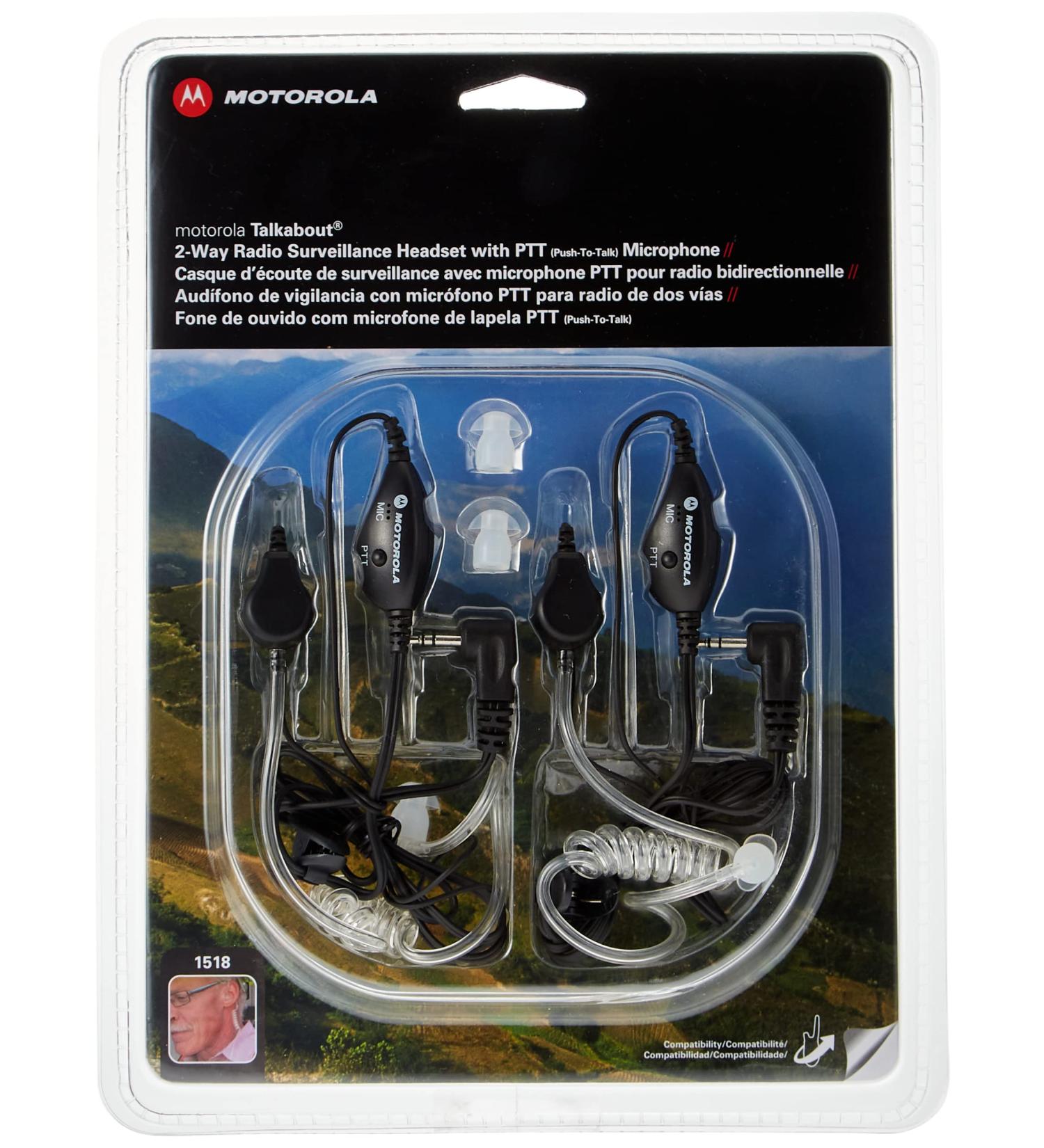 Motorola 1518 Surveillance Headset with PTT Mic, Black, White
