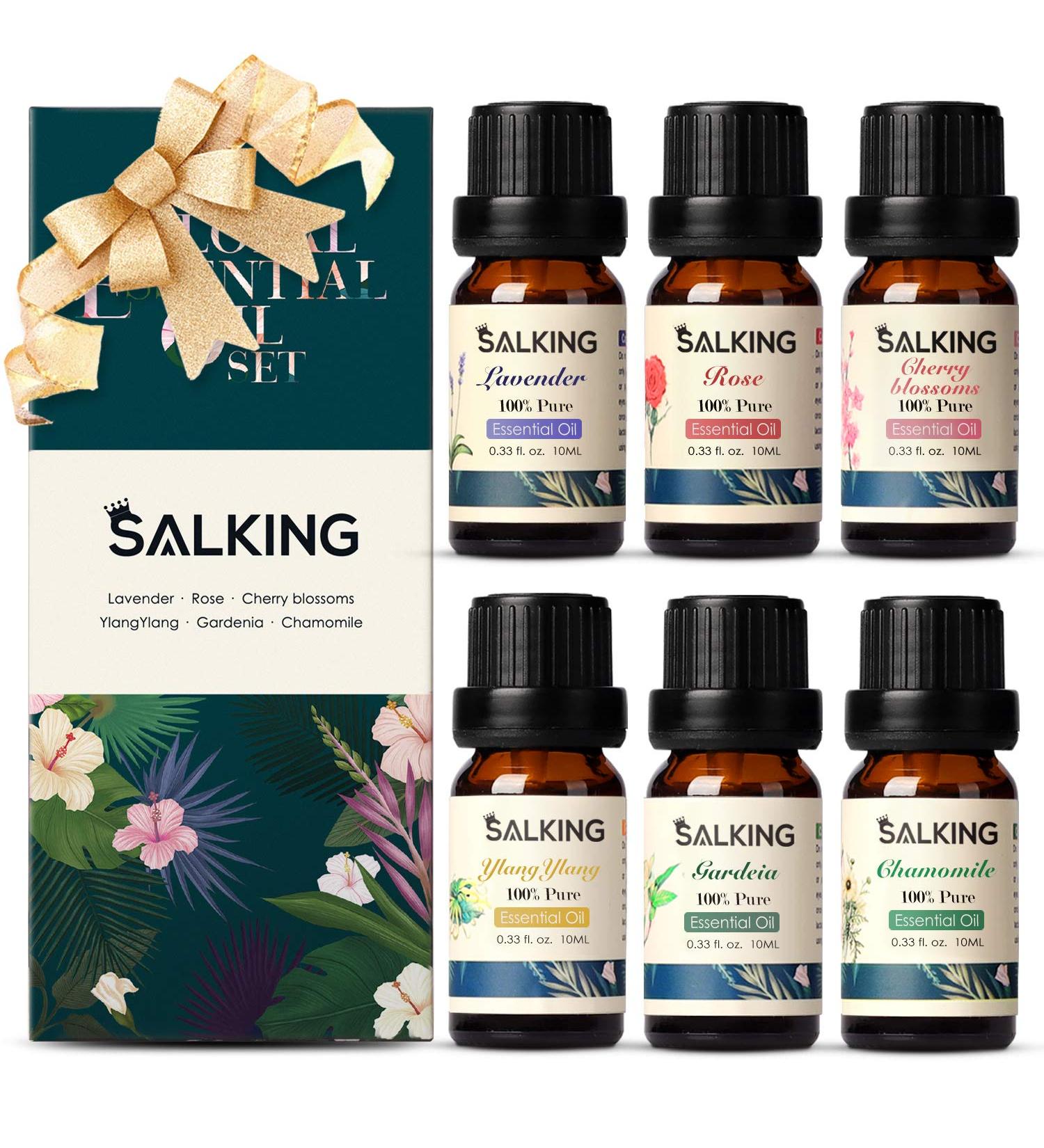 SALKING 100% Pure Essential Oils Gift Set 6 x 10ml - Lavender, Rose, Cherry Blossom, Ylang Ylang, Gardenia, Chamomile - Aromatherapy Therapeutic Grade Scented Oils for Oil Diffusers - Buy Online on GoSupps.com