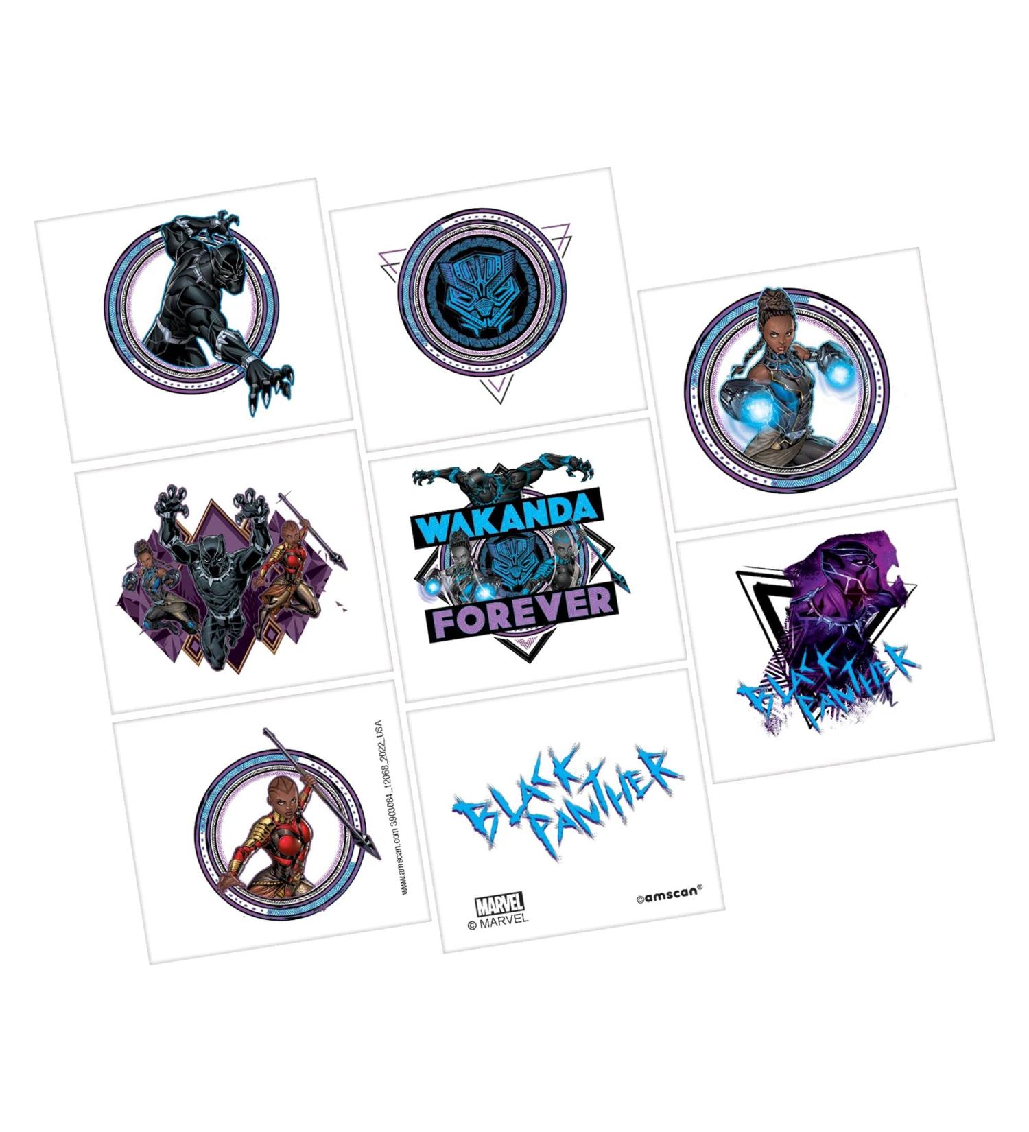 Black Panther Wakanda Forever Tattoos - 2 x 1 3/4 | Multicolor | 8 Pcs.