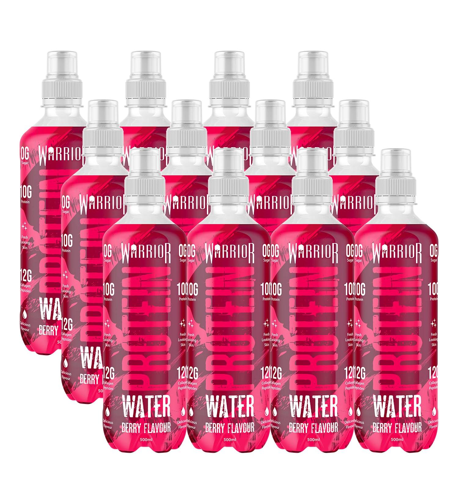 Warrior Protein Water 10g 12 x 500ml Collagen Peptides Hydrate Sports Drink Less Than 50 Calories per Serving Contains Essential Vitamins Aspartame Free (Berry) Berry 500 ml (Pack of 1) - Buy Online on GoSupps.com
