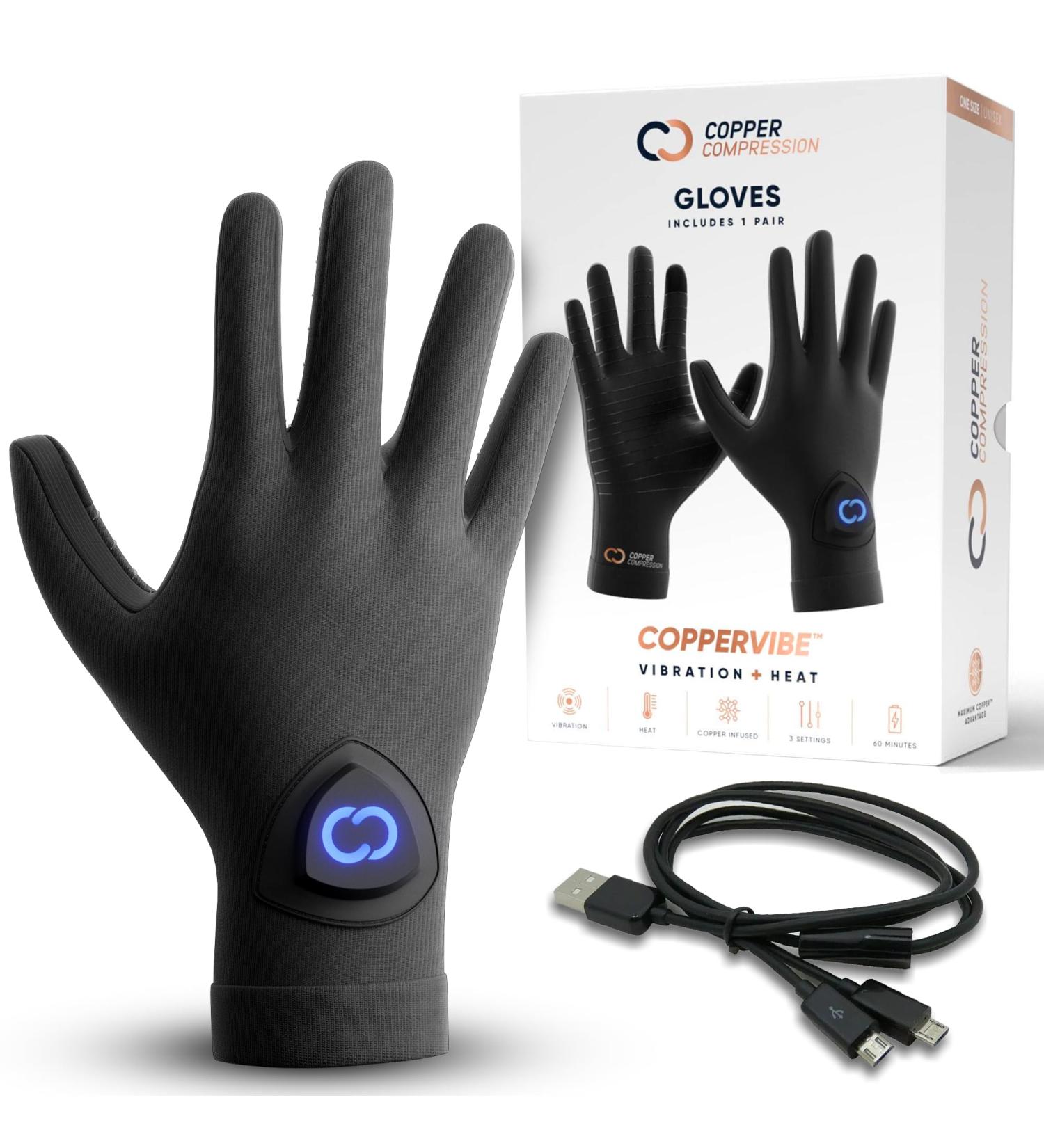Copper Compression CopperVibe Heated Therapy Gloves for Arthritis & Pain Relief - Vibration & Heat Massage for Men & Women - Buy Online on GoSupps.com