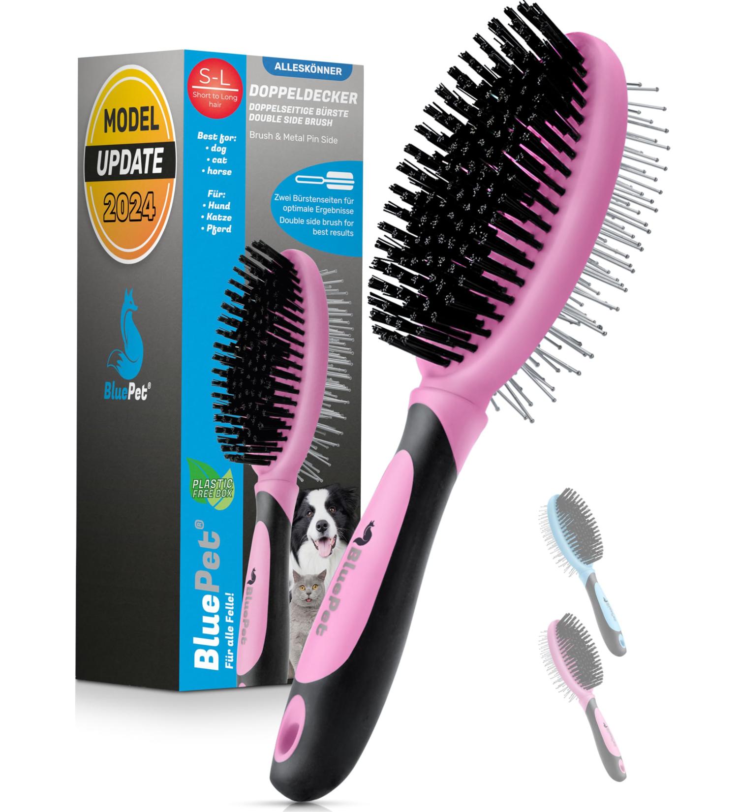 Bluepet Double-Decker 2-in-1 Dog Brush | Long & Short Hair | Perfect for Puppies & Cats | Daily Fur Care Tool - Pink - Buy Online on GoSupps.com