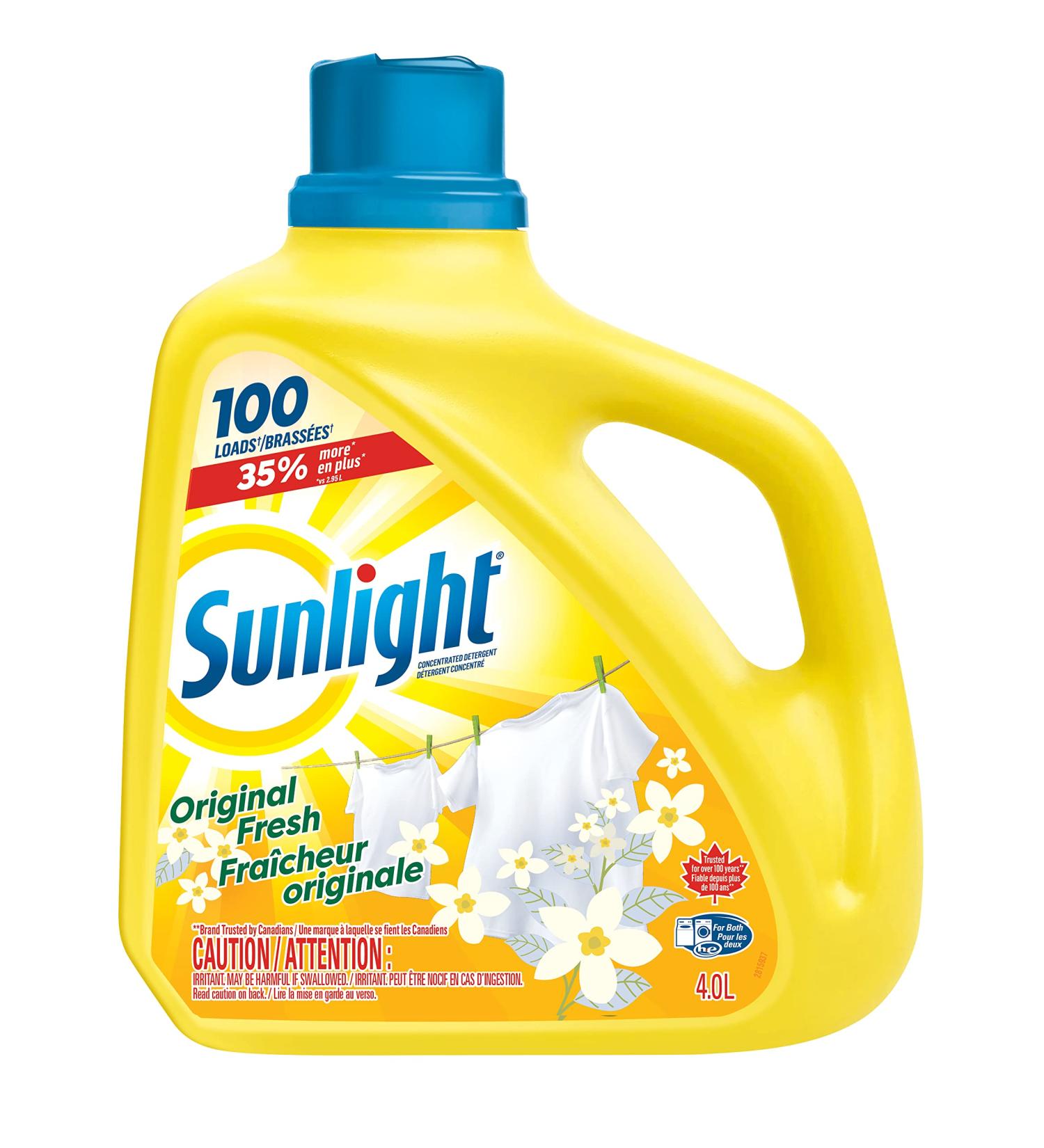 Sunlight Detergent Original Lemon Fresh (100 loads 4.0L) with Concentrated Formula Laundry Detergent Liquid for Exceptional Cleaning and Stain Remover to Brighten Laundry Yellow Citrus 4 l (Pack of 1) - Buy Online on GoSupps.com