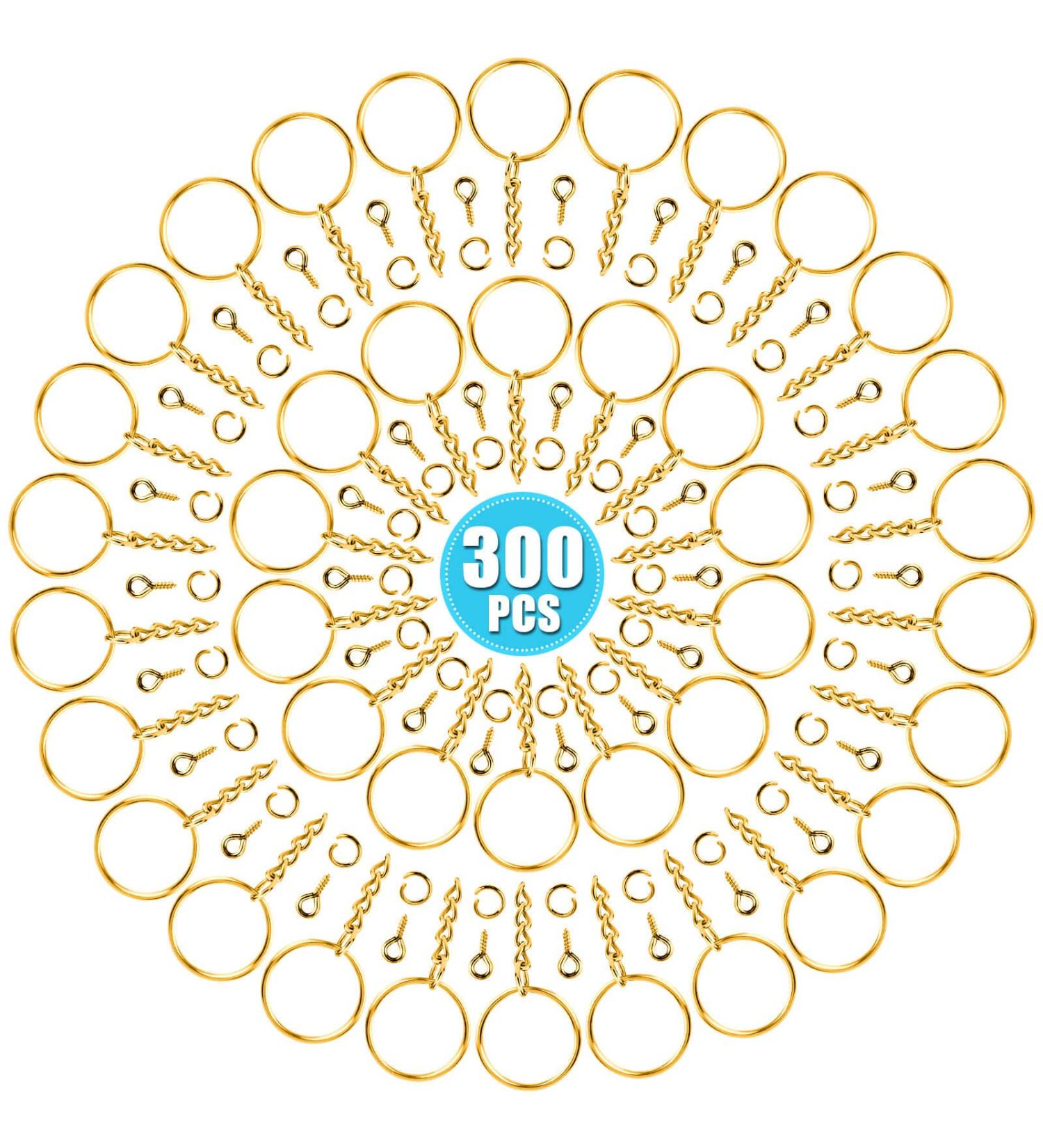 PAXCOO Keychain Rings for Crafts - 100Pcs Gold Split Key Rings, Jump Rings & Screw Eye Pins Kit for Resin Keychain Making - Buy Online on GoSupps.com