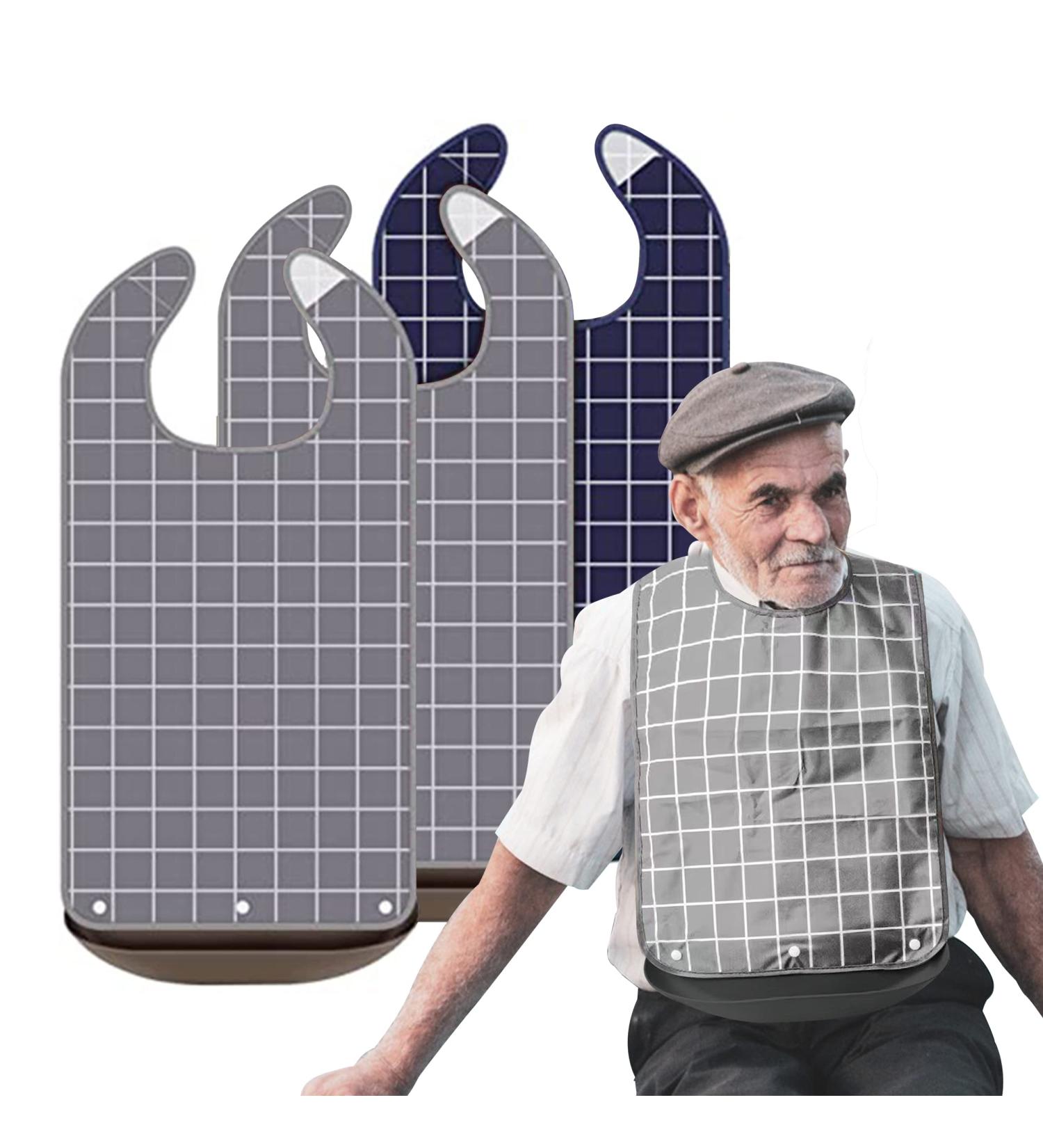 Adult Bib 3 Pcs Adult Bibs for Seniors Reusable Clothing Protector with Crumb Catcher for Eating Washable Waterproof Large Feeding Adult Bibs for Men Women Elderly Senior - Buy Online on GoSupps.com