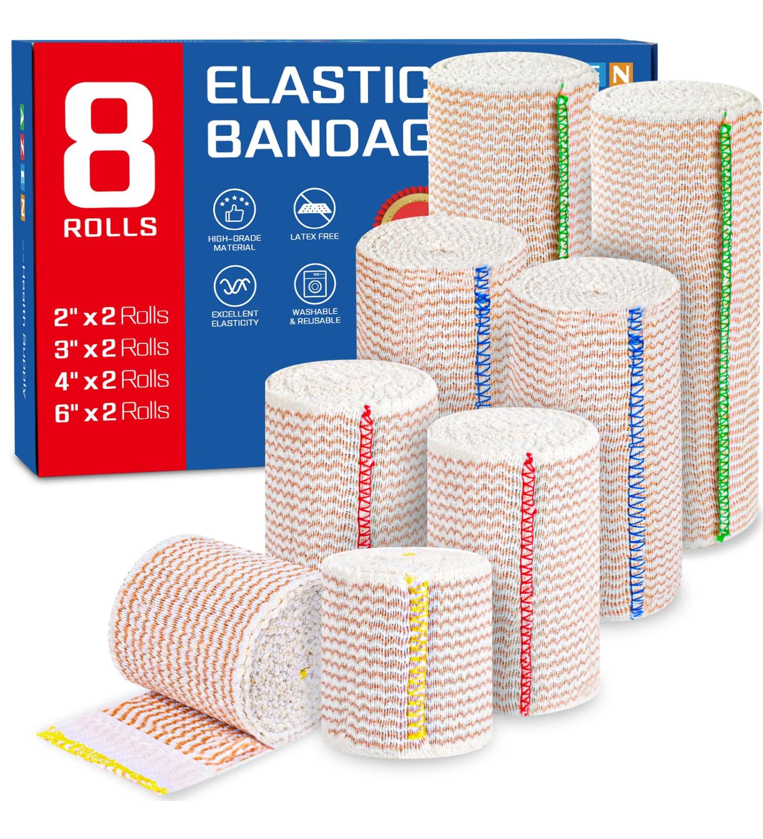 AZEN Premium Elastic Bandage Wrap 8 Pack - Compression Wrap for Legs Ankle Knee Tummy | Latex-Free Lymphedema Support - Buy Online on GoSupps.com