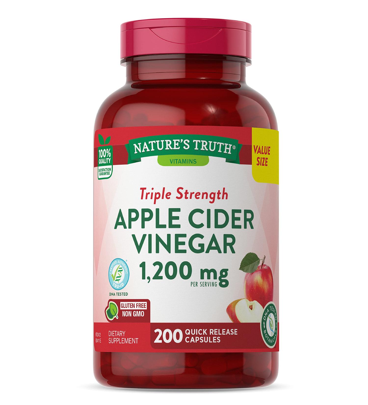 Nature's Truth Apple Cider Vinegar Capsules 1200mg - 200 Pills Value Size (Vegetarian, Non-GMO, Gluten-Free) - Buy Online on GoSupps.com