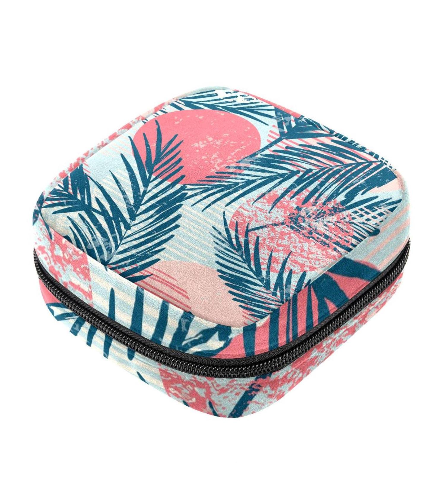 Portable Palm Pattern Sanitary Napkin Storage Bag for Women & Teens | Zippered Menstrual Cup Pocket - Buy Online on GoSupps.com