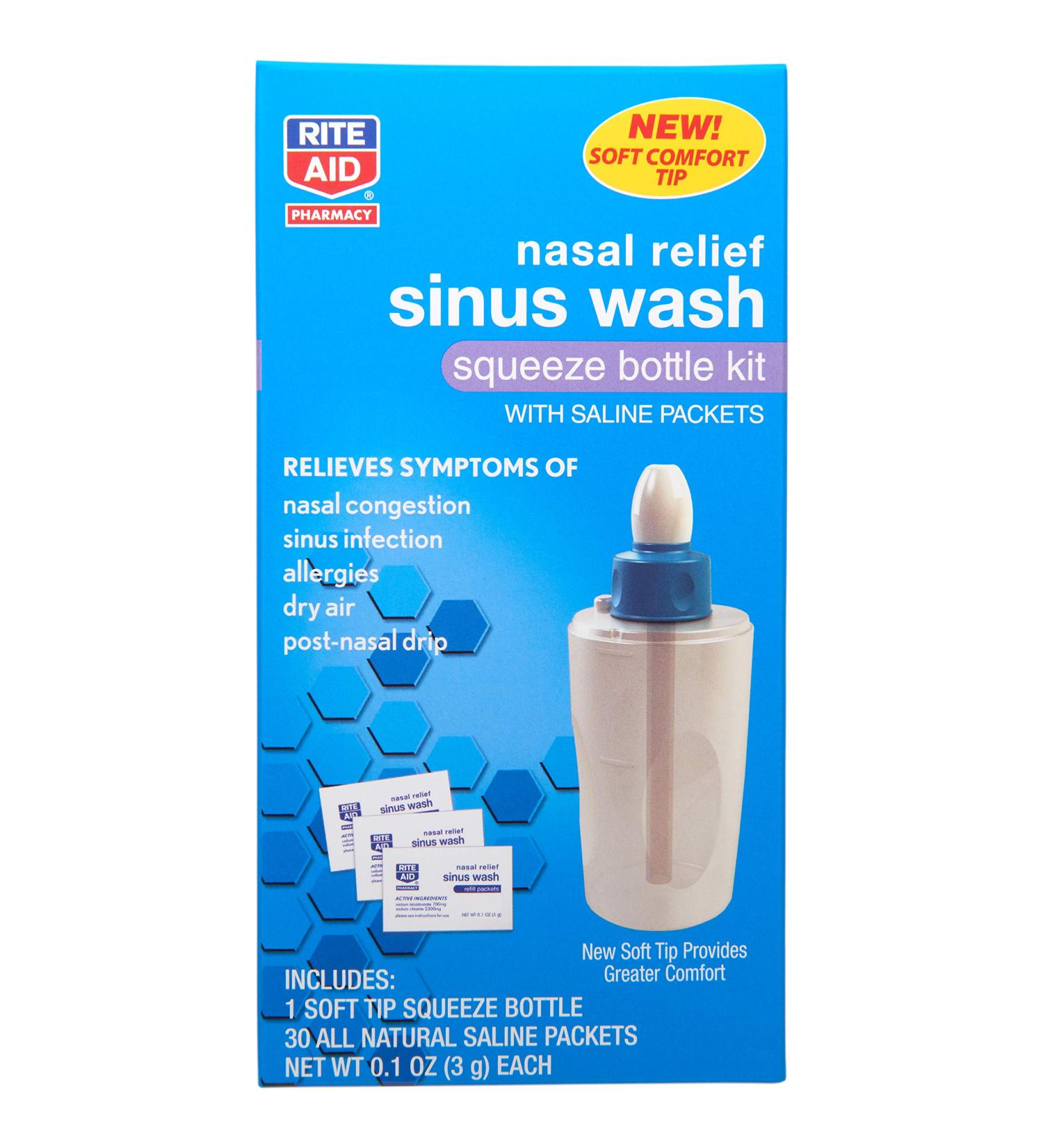 Rite Aid Nasal Rinse Sinus Relief Kit - 30 Saline Packets for Allergy Relief & Congestion | Nasal Irrigation System for Sinus Infections - Buy Online on GoSupps.com