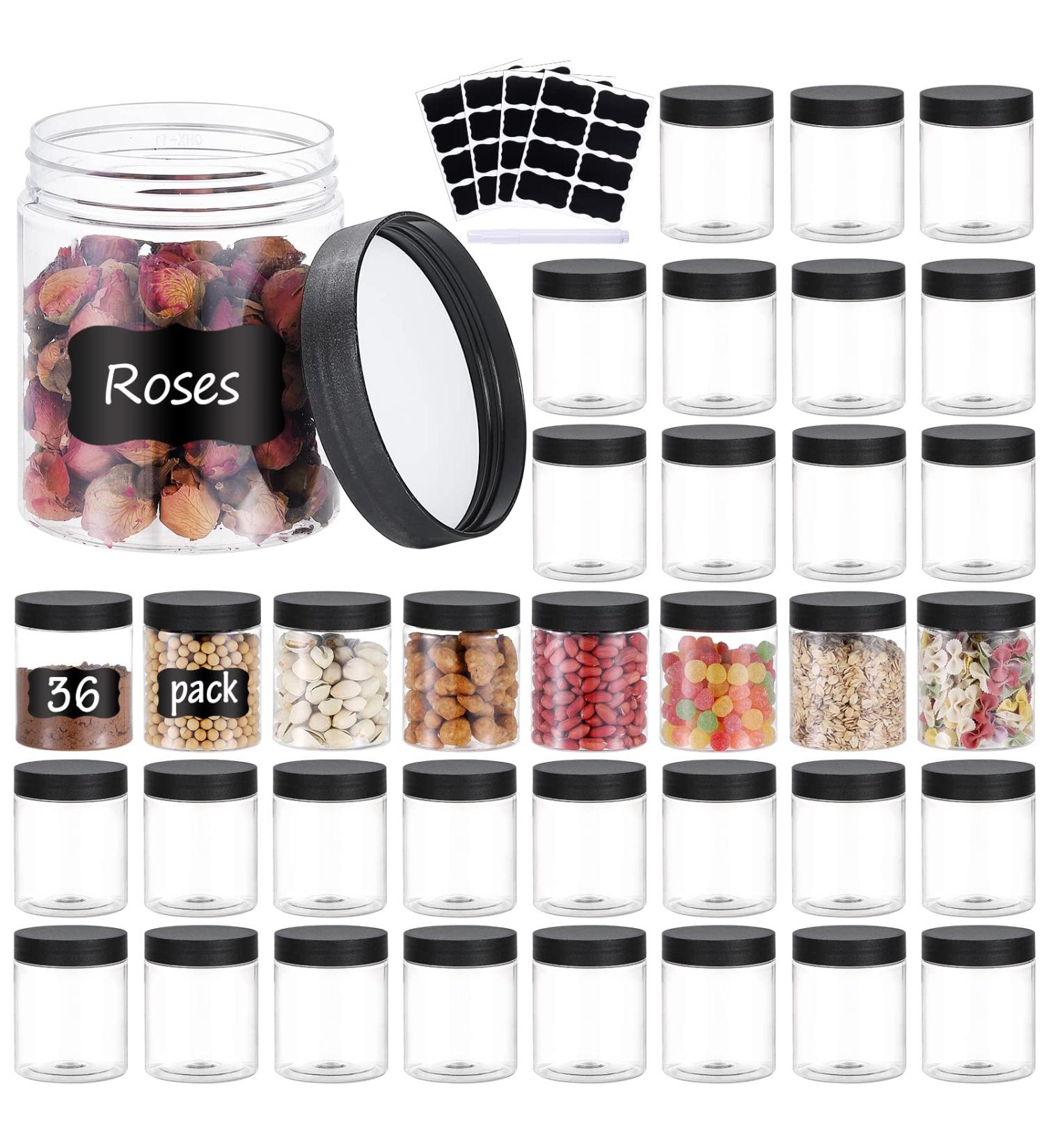 36PCS 8OZ Plastic Jars with Screw On Lids - Refillable Round Containers for Cosmetics, Food, and Slime (Clear & Black) - Buy Online on GoSupps.com